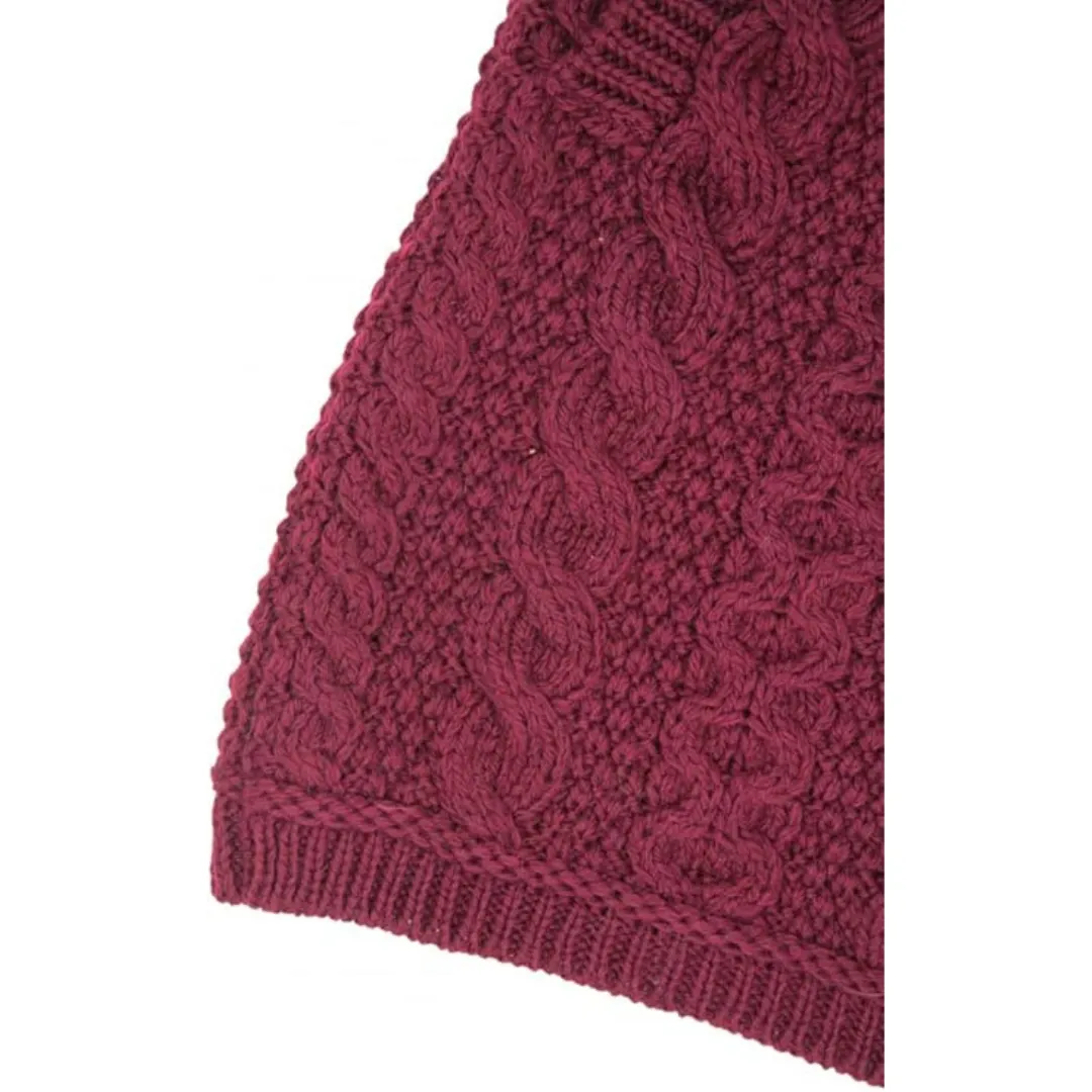 100% Merino Wool Double Collar Aran Zipper Coat Wine