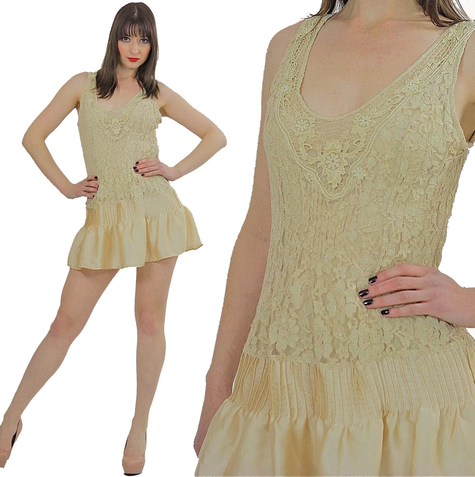 90s Sheer lace Deep V grunge cocktail party mini dress