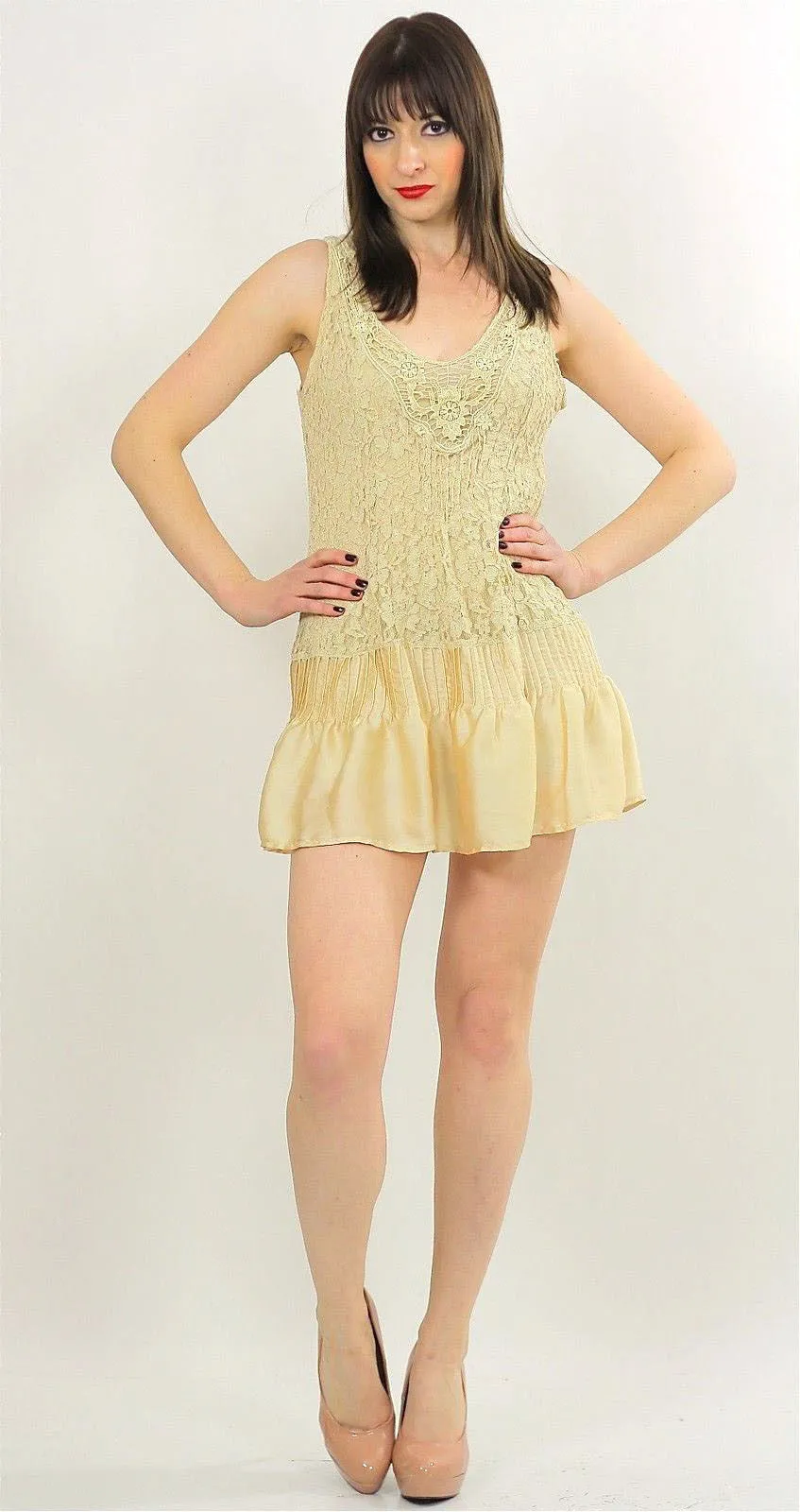 90s Sheer lace Deep V grunge cocktail party mini dress