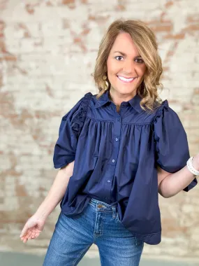 Aimee Ruffle Detail Button Up Top