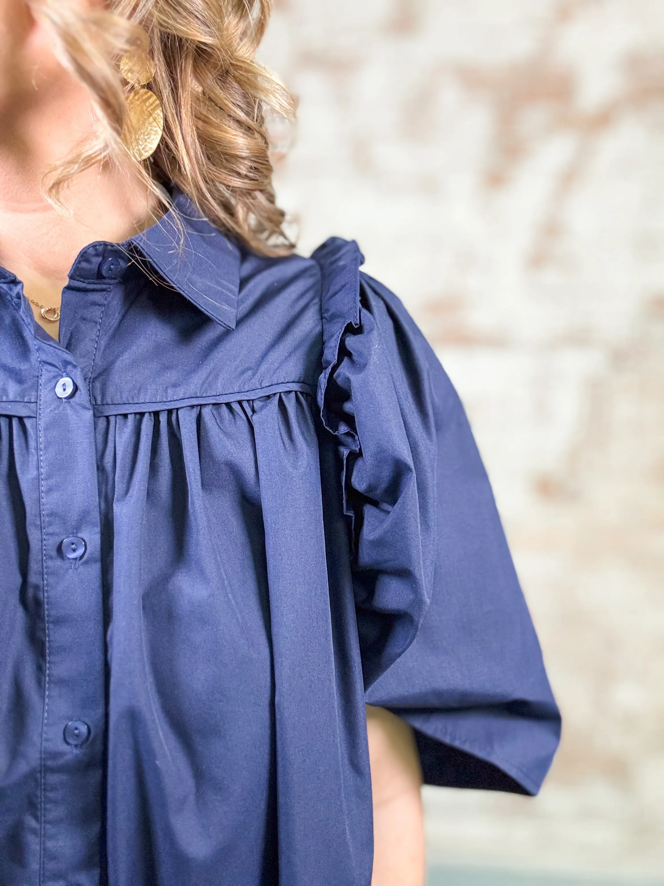 Aimee Ruffle Detail Button Up Top