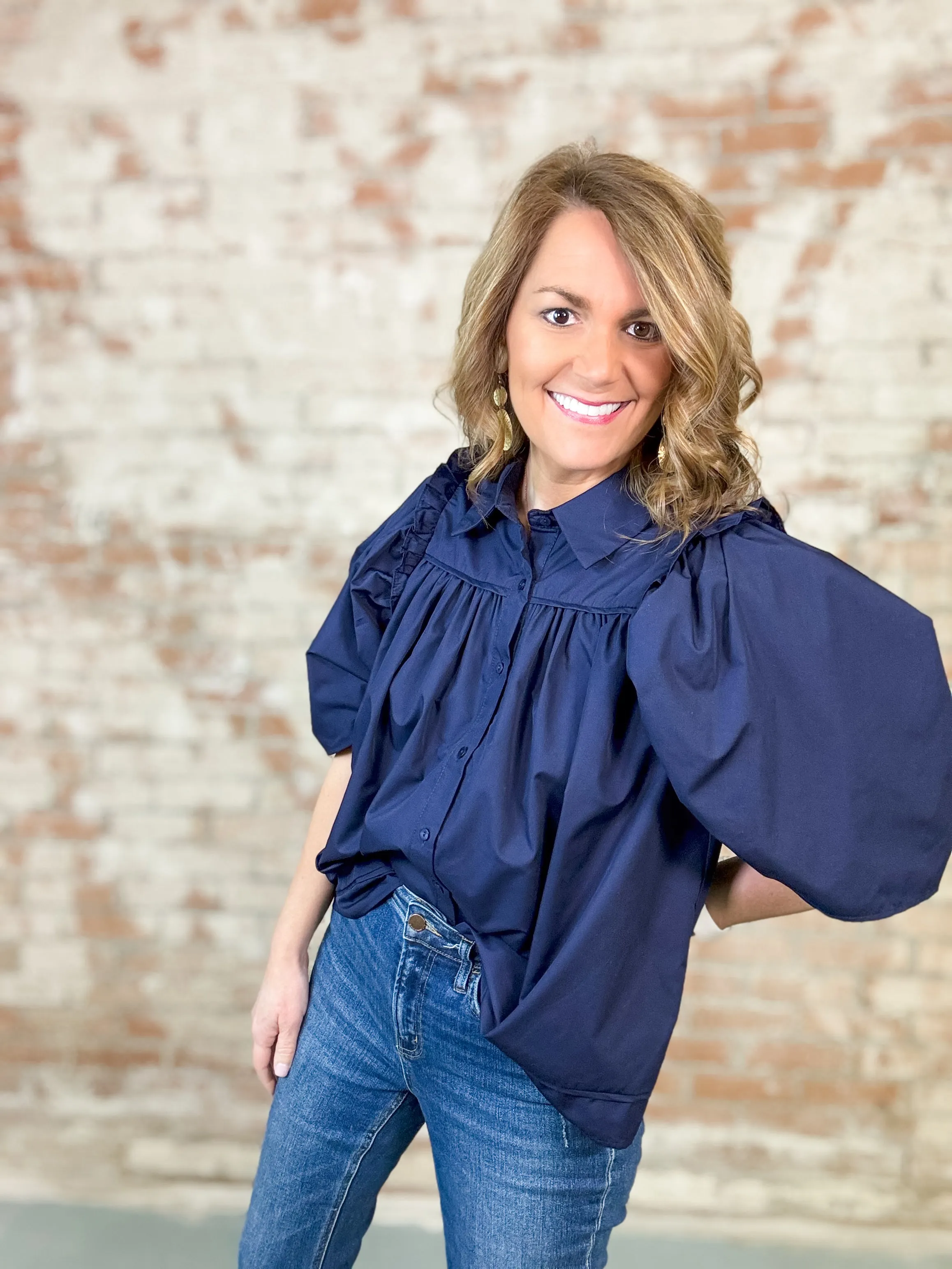 Aimee Ruffle Detail Button Up Top