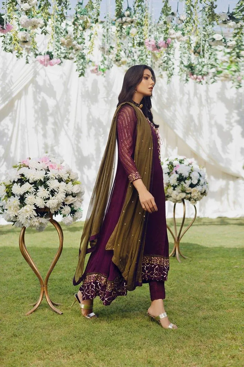 Aisha Fatema - Vivid Plum Angrakha - Multi Color Embroidery - 3 Piece