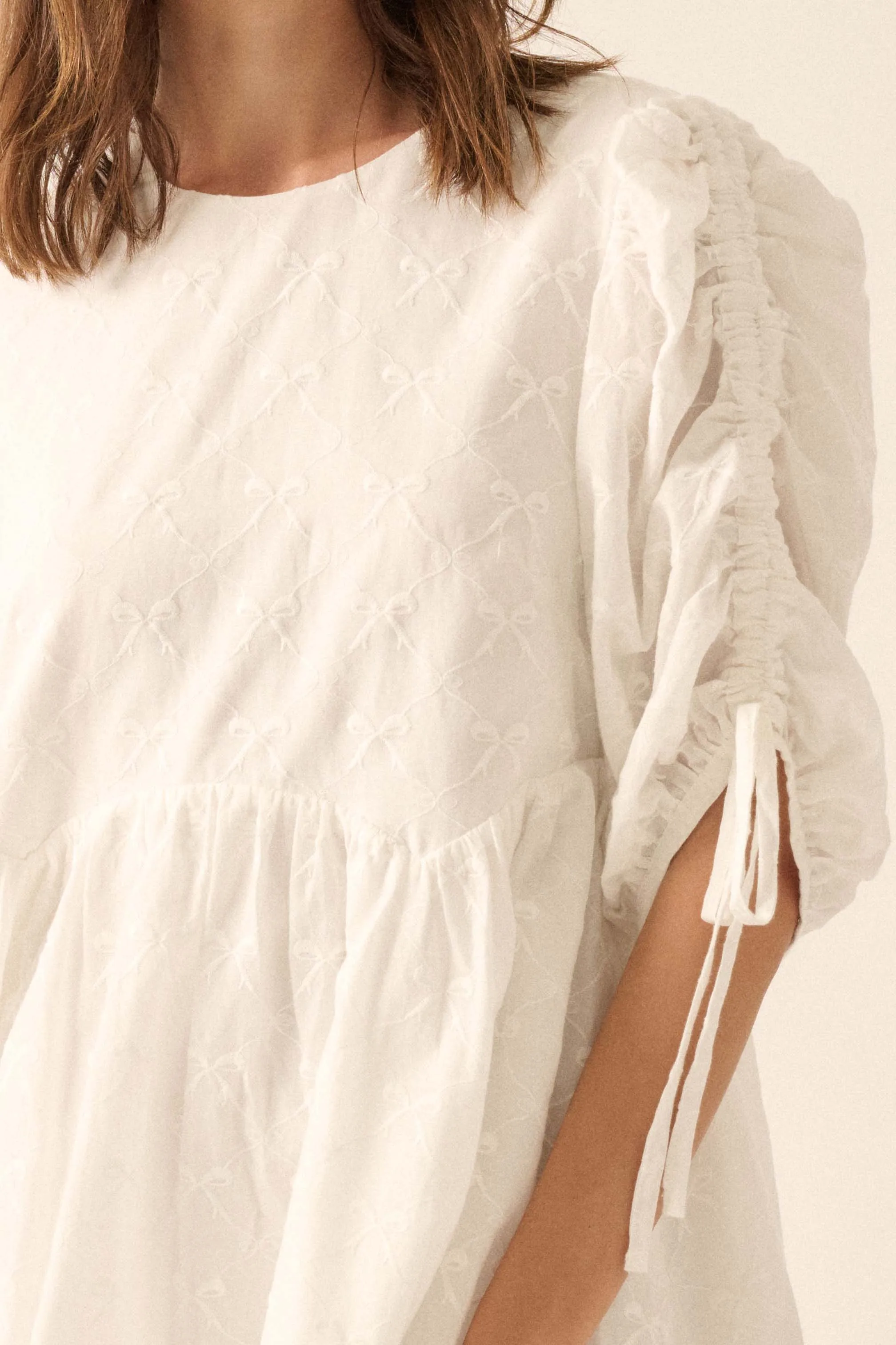 Angel Baby Bow-Embroidered Babydoll Mini Dress