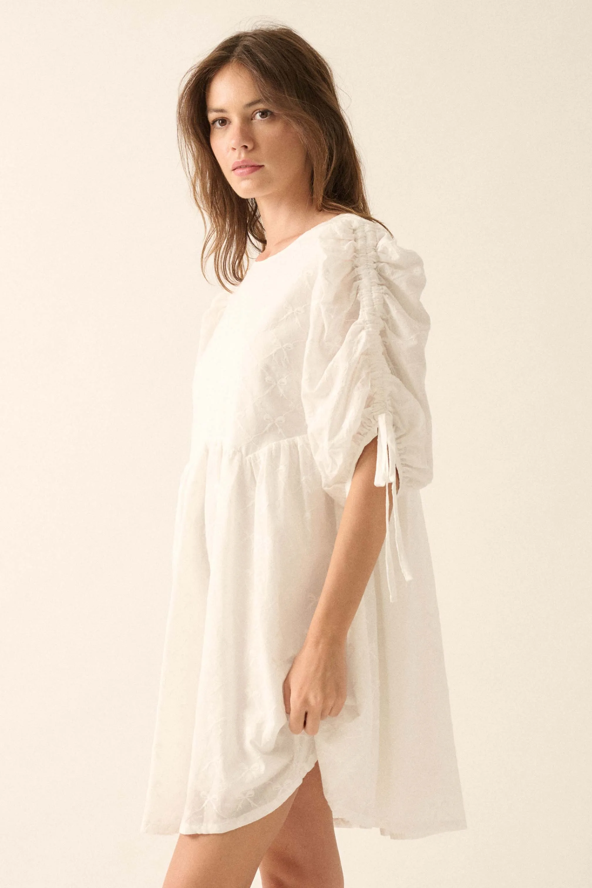Angel Baby Bow-Embroidered Babydoll Mini Dress