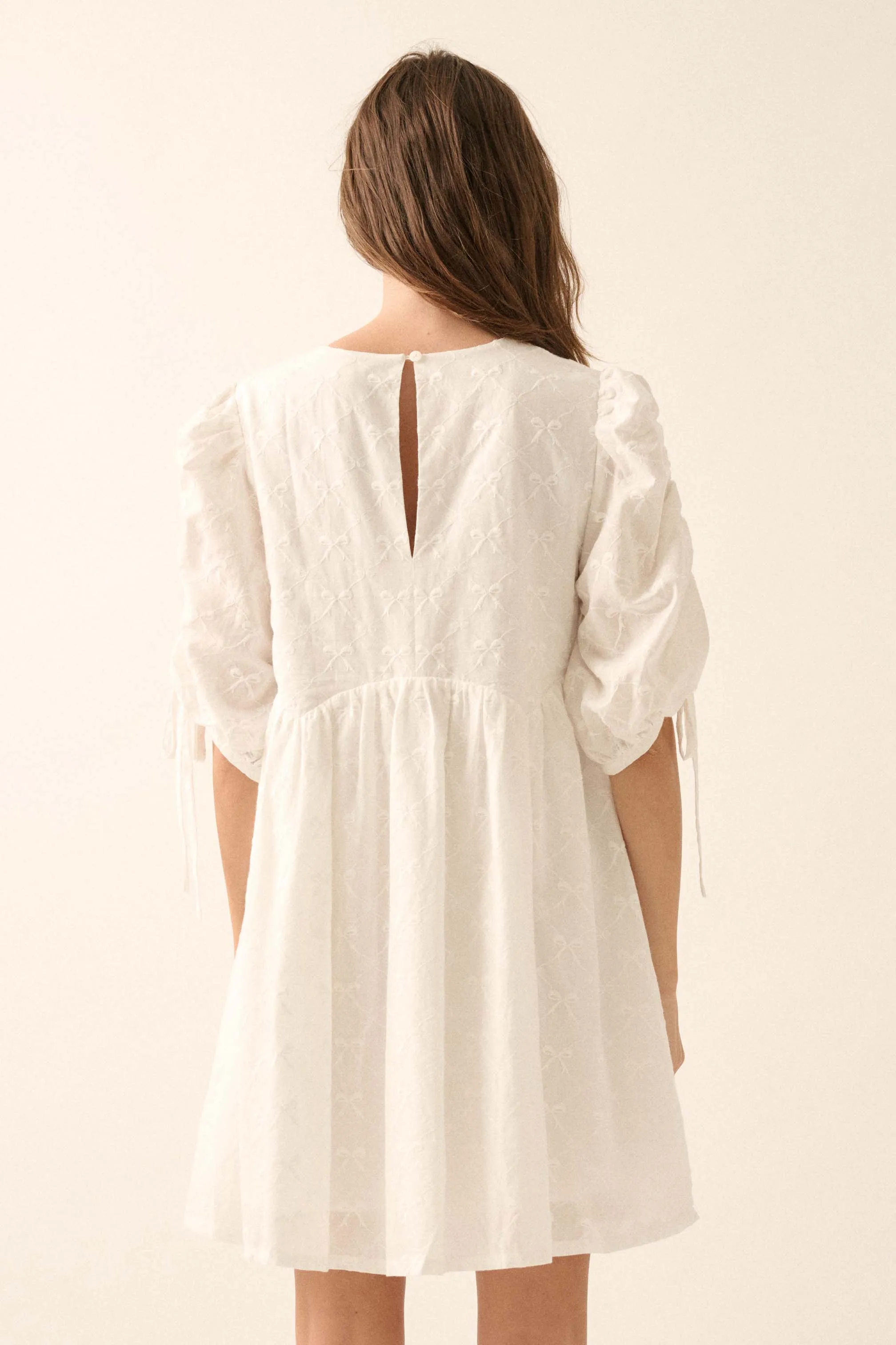 Angel Baby Bow-Embroidered Babydoll Mini Dress