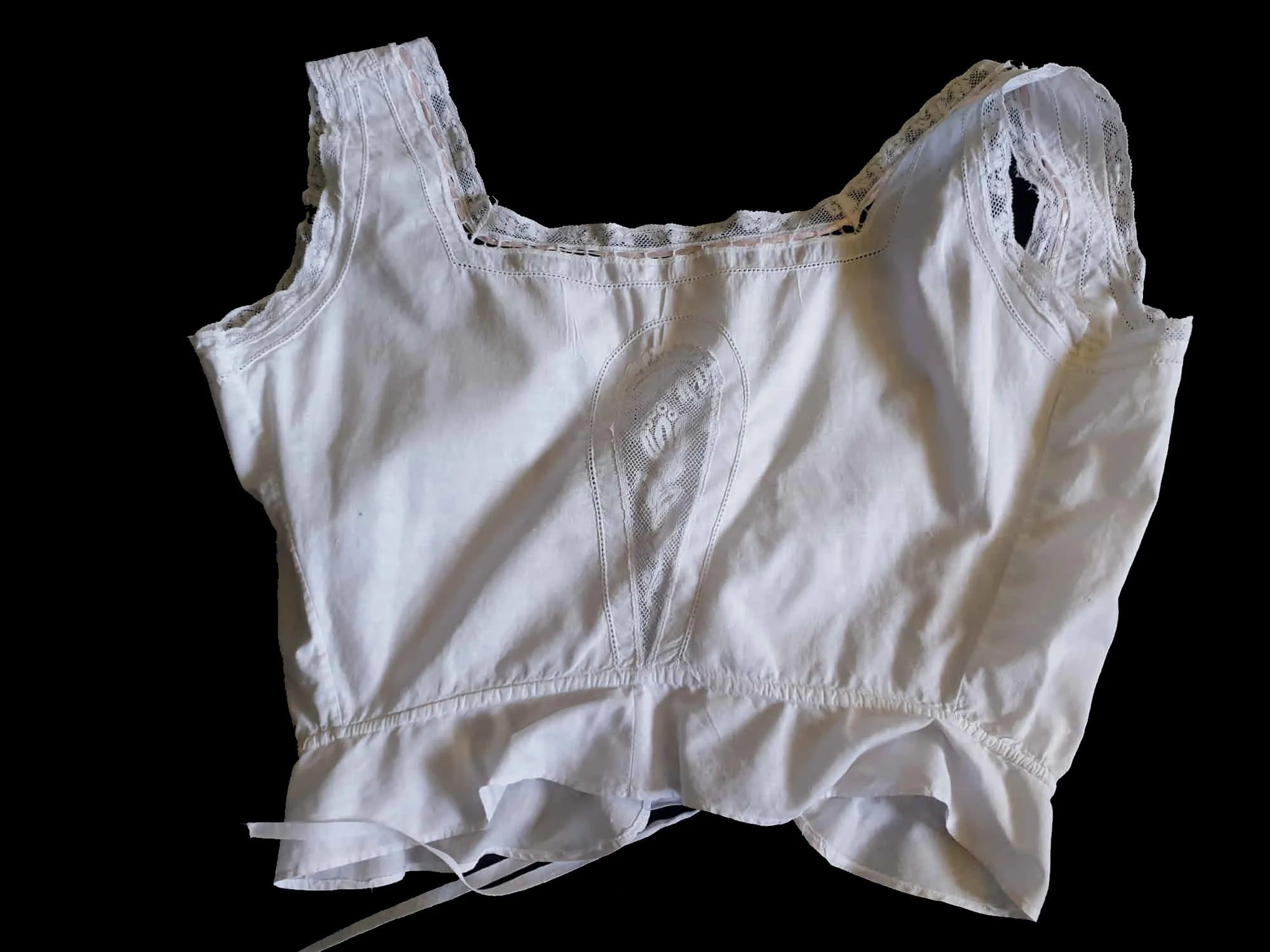 Antique Corset Cover, Camisole, With Lace Panels - M