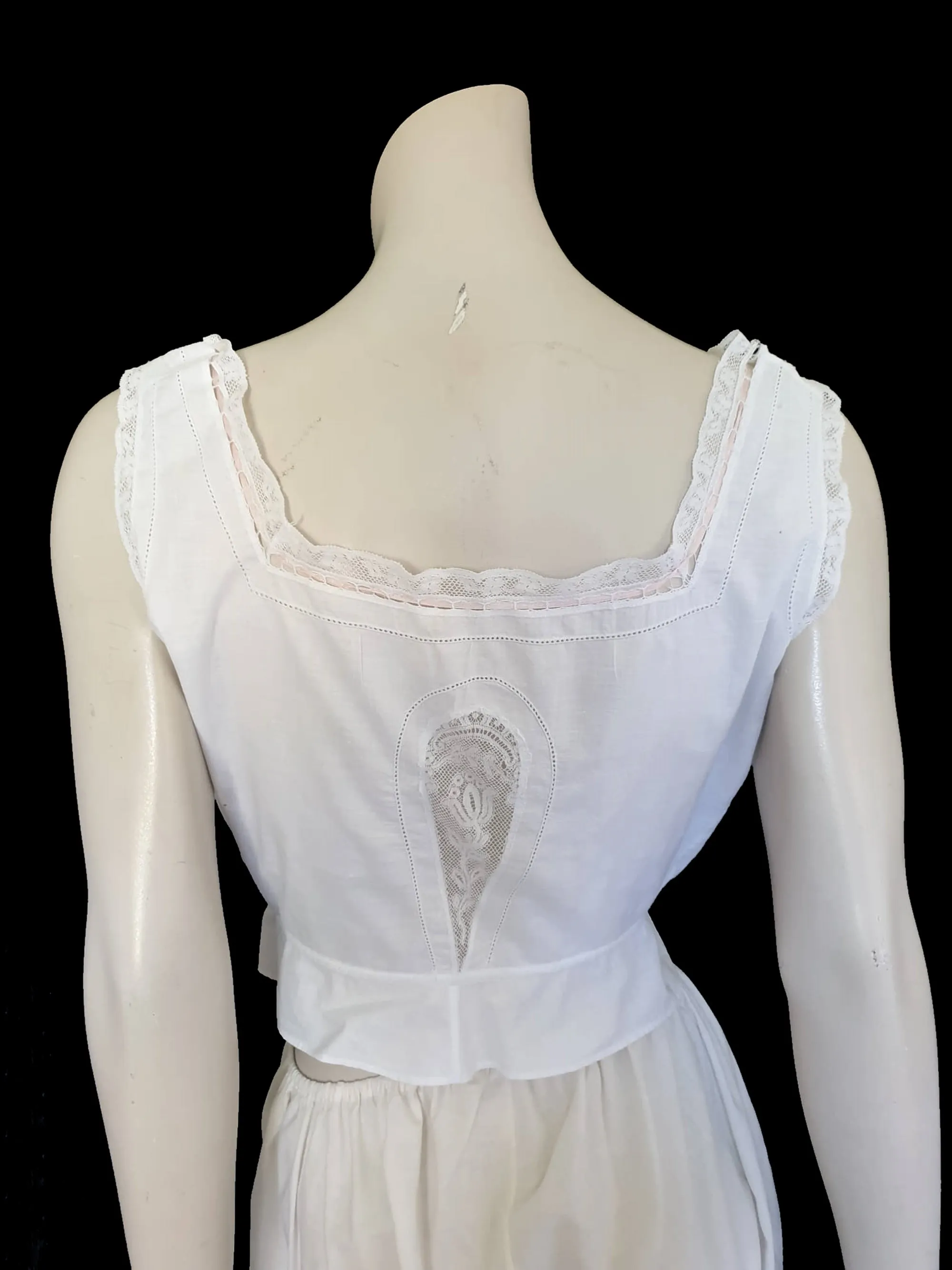 Antique Corset Cover, Camisole, With Lace Panels - M