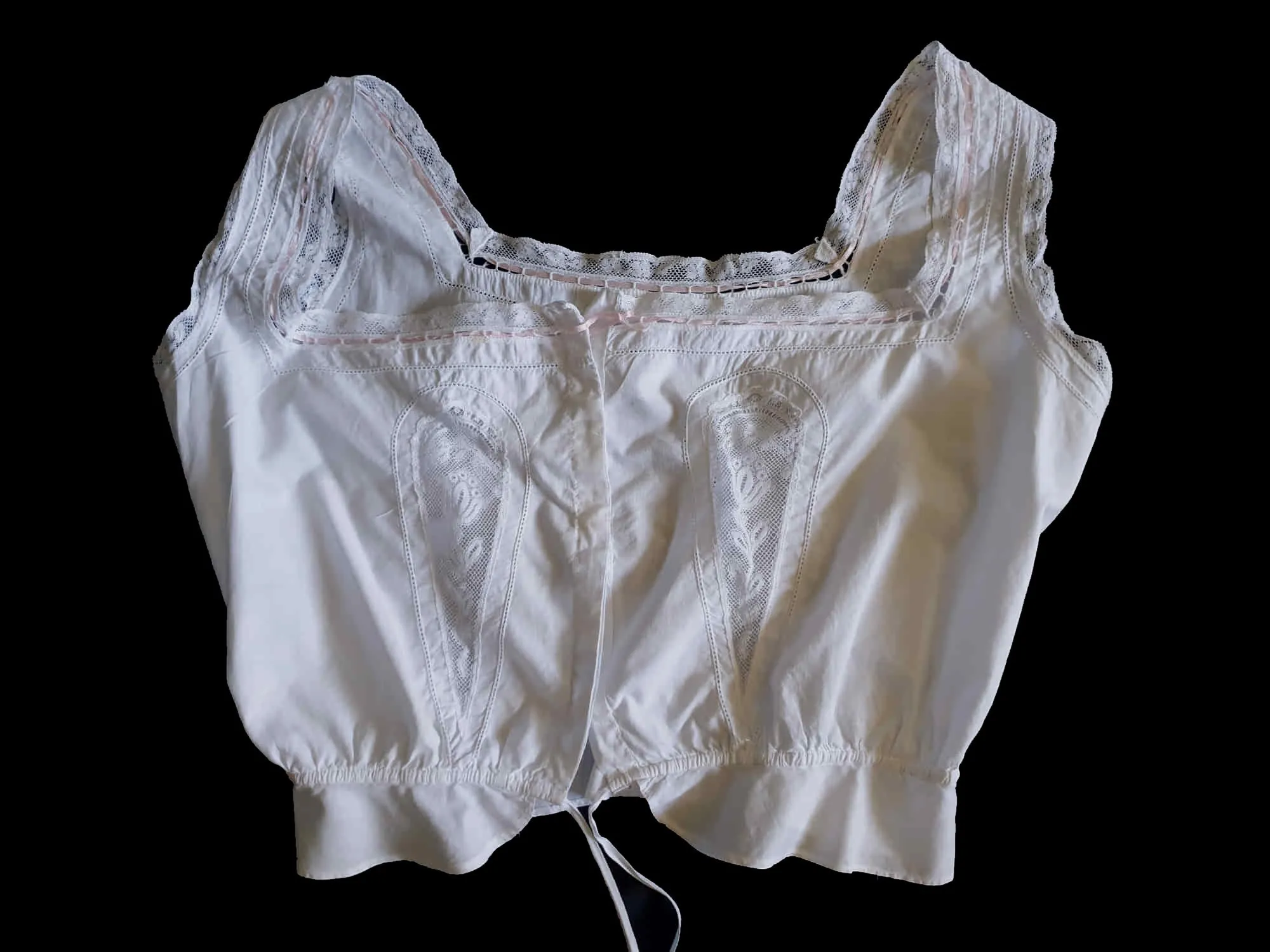 Antique Corset Cover, Camisole, With Lace Panels - M
