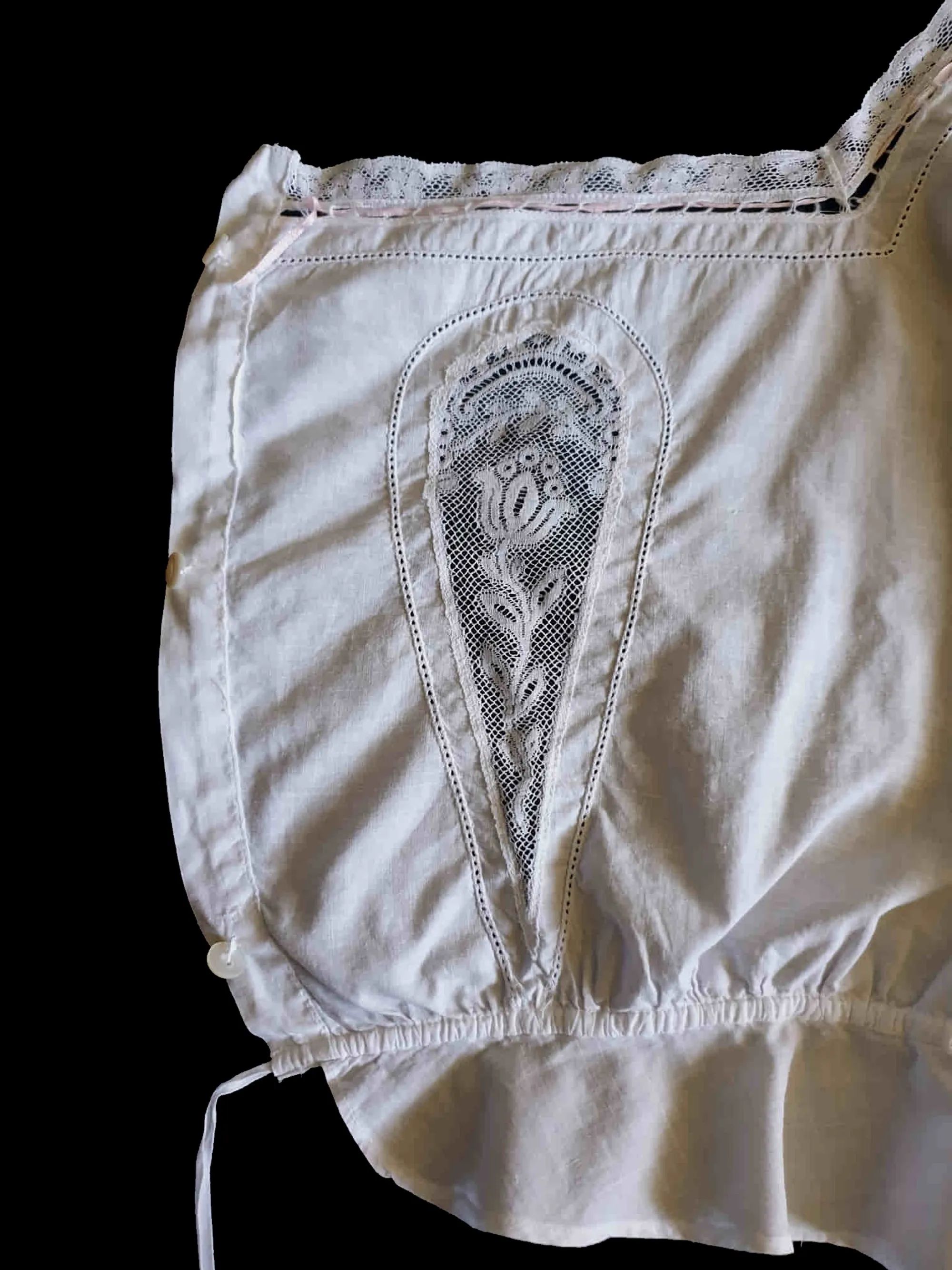Antique Corset Cover, Camisole, With Lace Panels - M