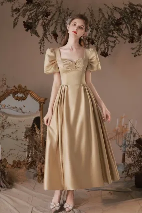Beautiful Satin Short Prom Dress, A-Line Short Sleeve Homecoming Party Dress