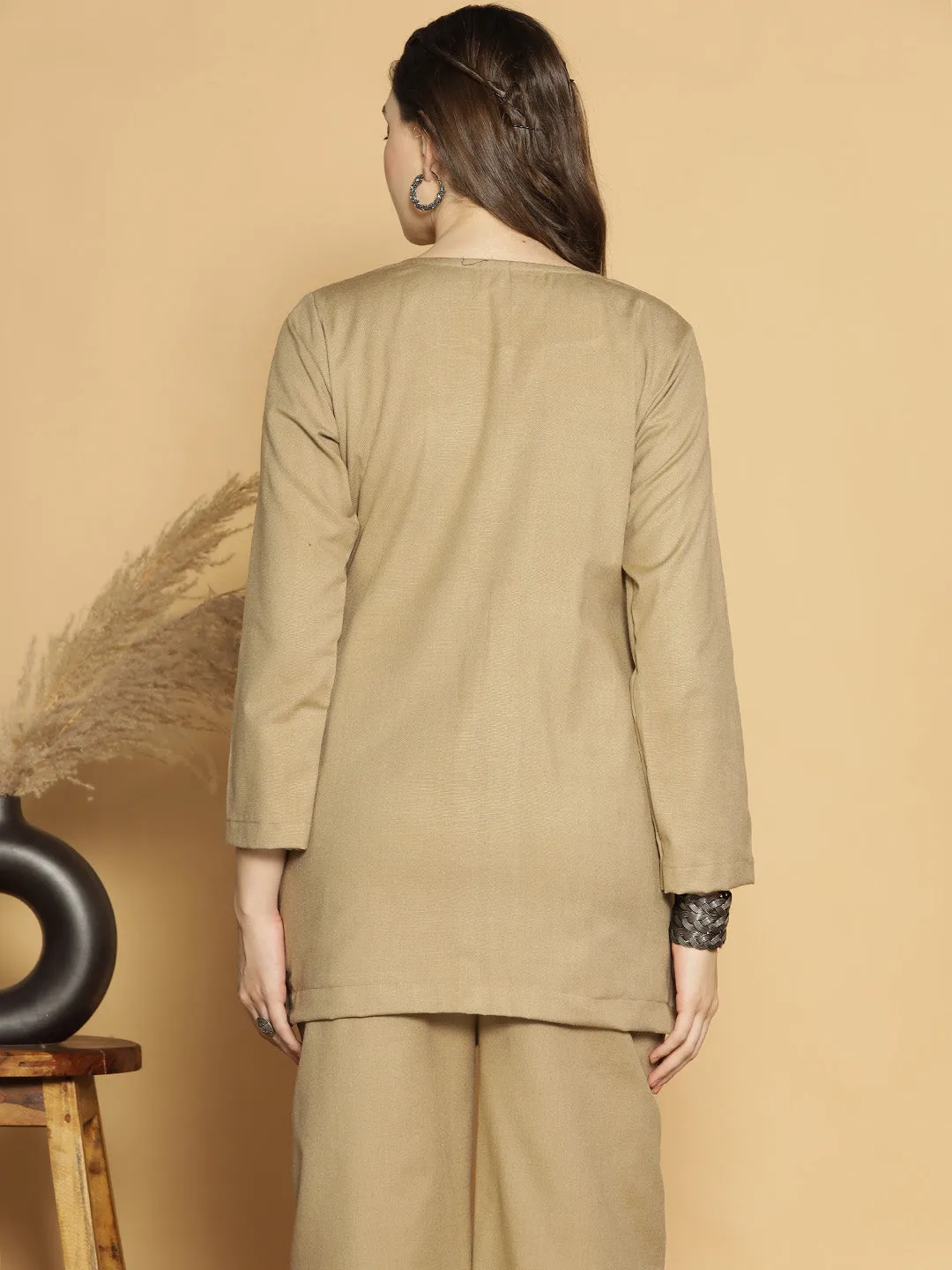 Beige Acrylic PleatedTop - Rangrez