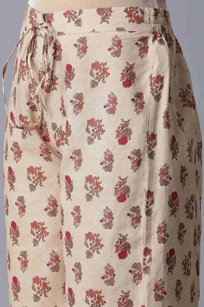 Beige All-Over Printed Parallel Pants