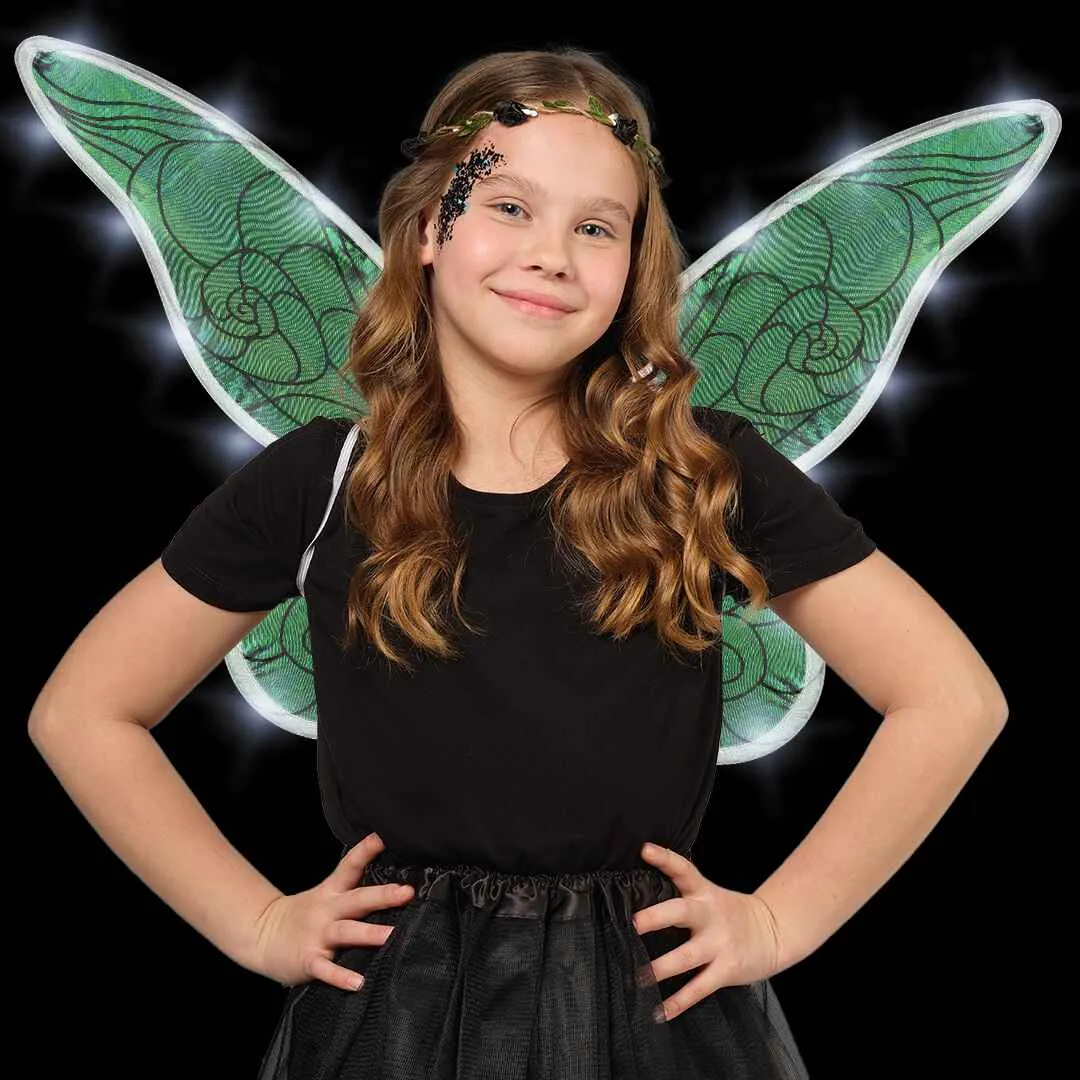 Black Fairy Wings Set with Crown and Glitter - Perfect for Girls, Women and Kids - Halloween Costume Cosplay Dress Up - FUNCREDIBLE