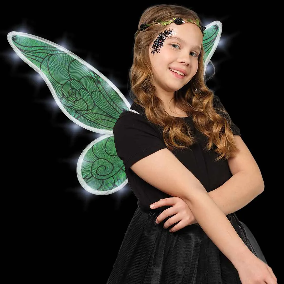 Black Fairy Wings Set with Crown and Glitter - Perfect for Girls, Women and Kids - Halloween Costume Cosplay Dress Up - FUNCREDIBLE
