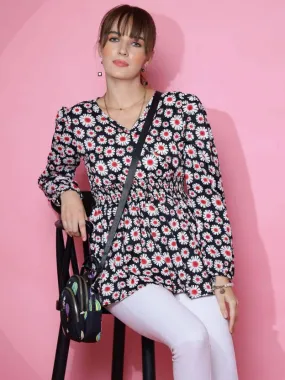 Black Floral peplum Top