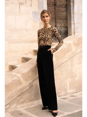 Black Straight Cut High Waist Velvet Pants