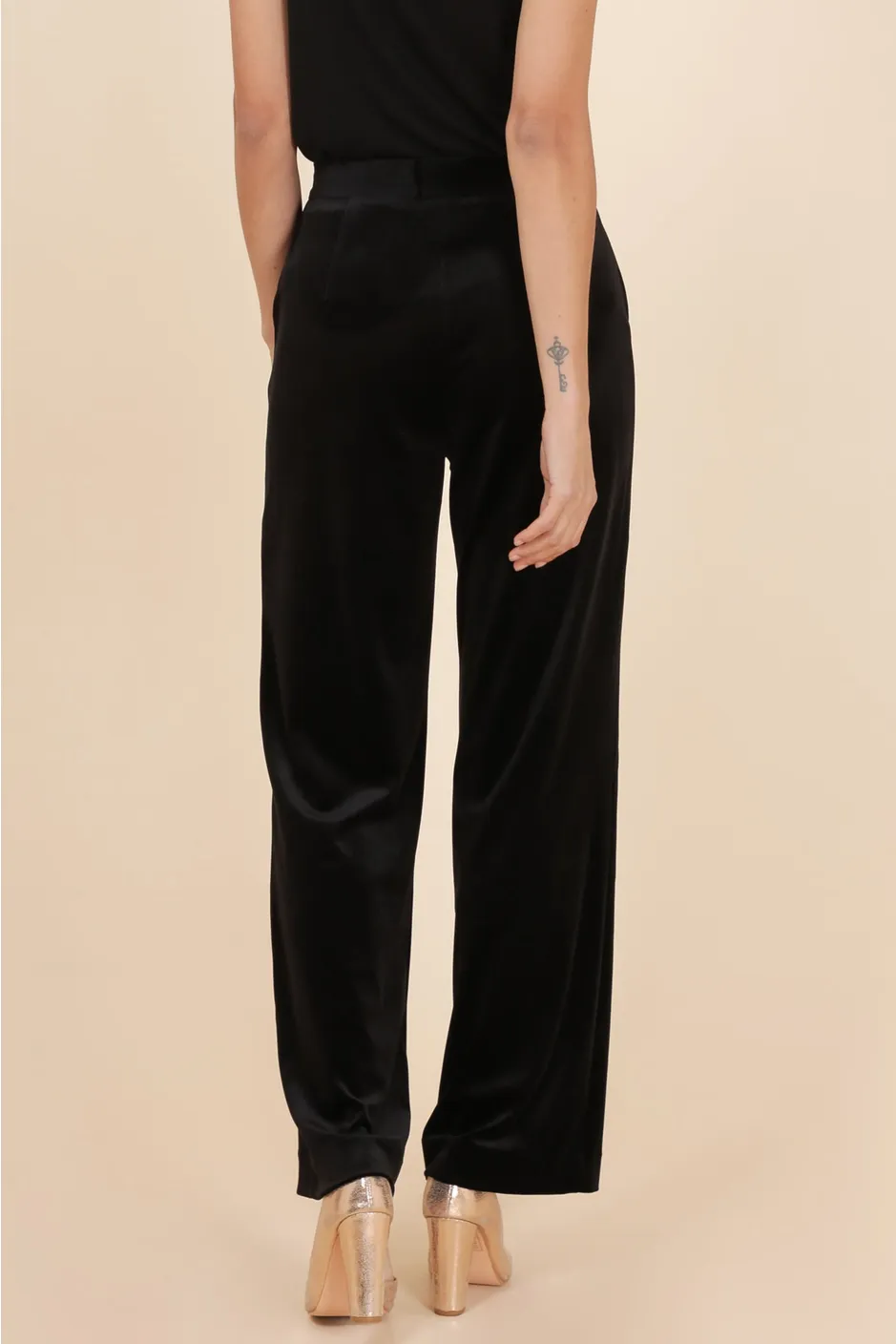 Black Straight Cut High Waist Velvet Pants