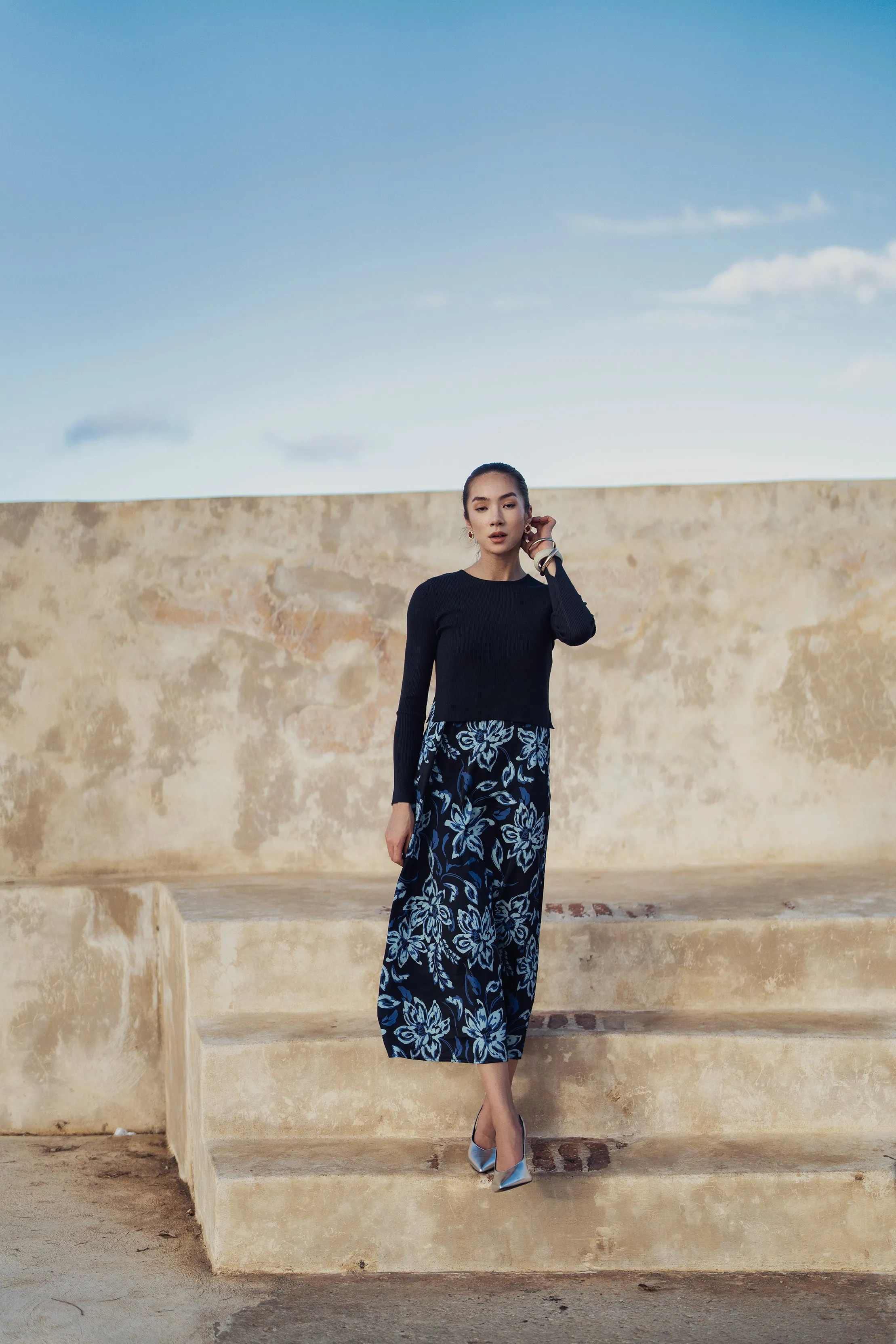Bliss Combo Slip Dress Navy Floral