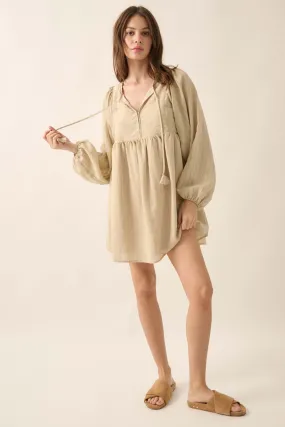 Breezy Belle Pinstripe Babydoll Peasant Mini Dress