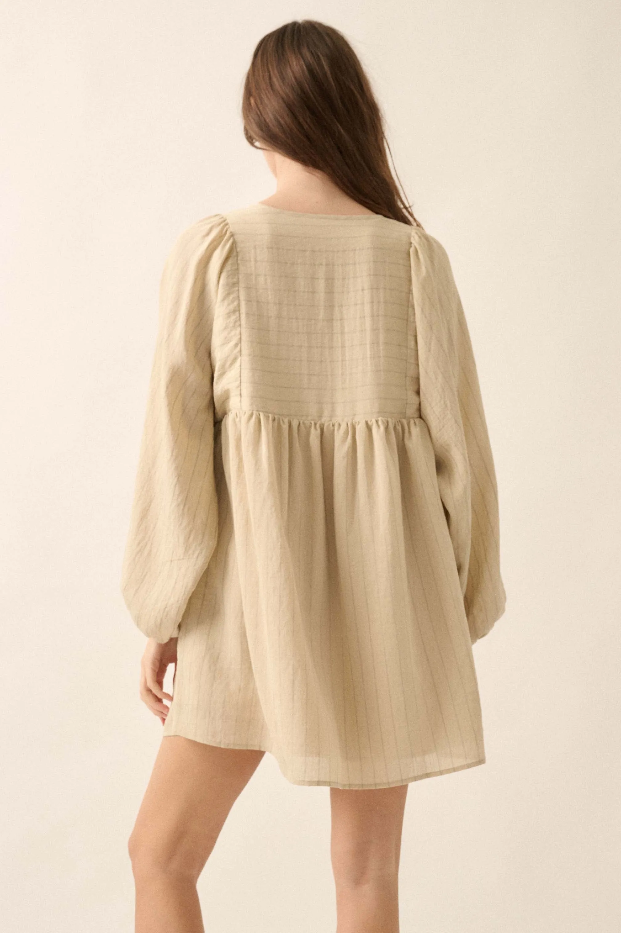 Breezy Belle Pinstripe Babydoll Peasant Mini Dress