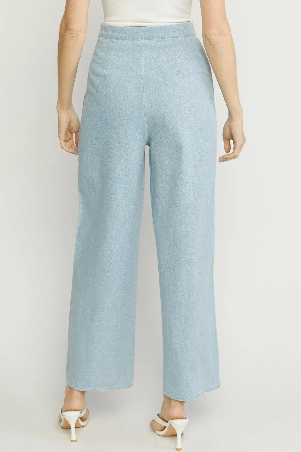 button detail high waist wide leg trousers