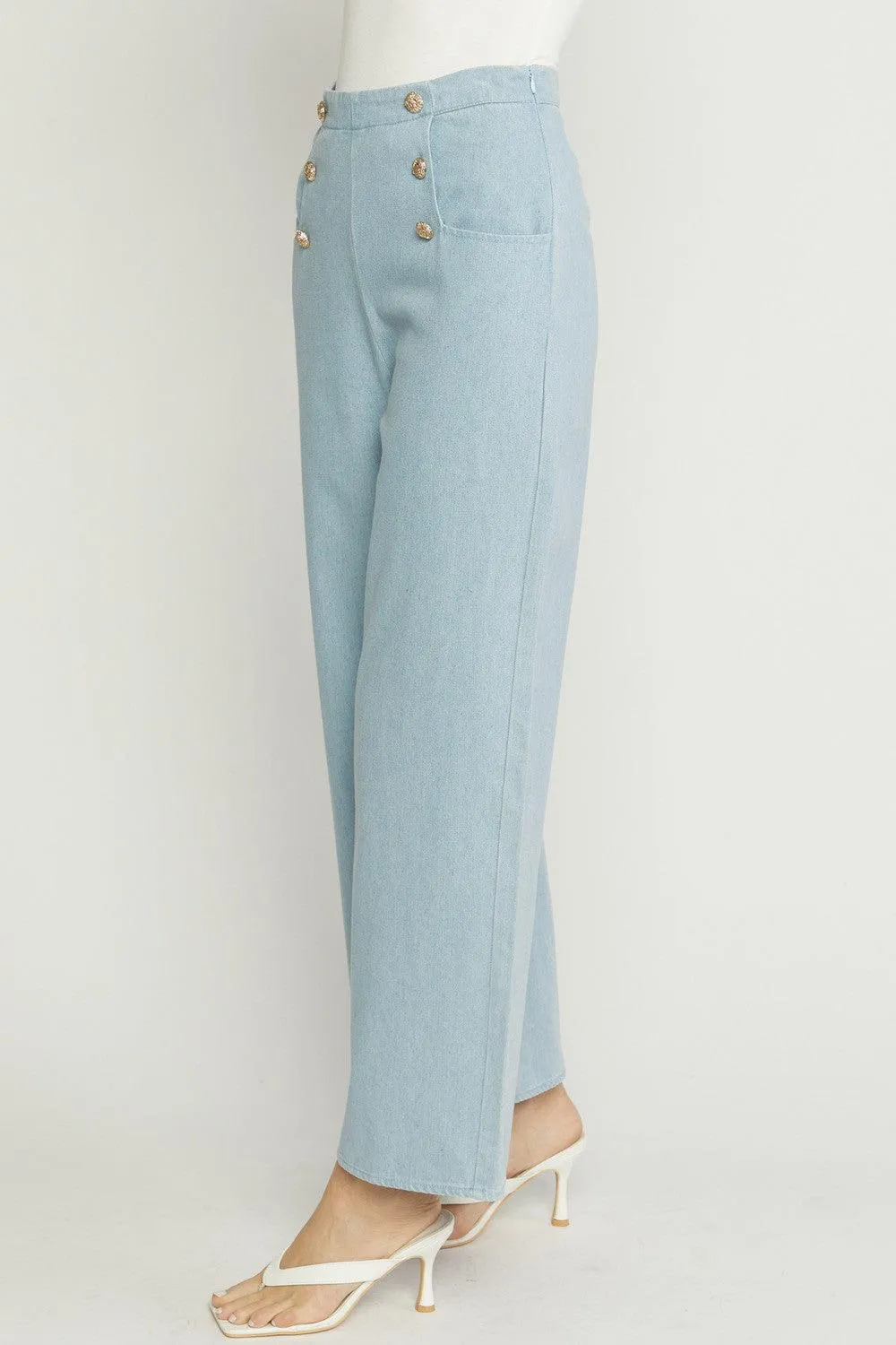 button detail high waist wide leg trousers