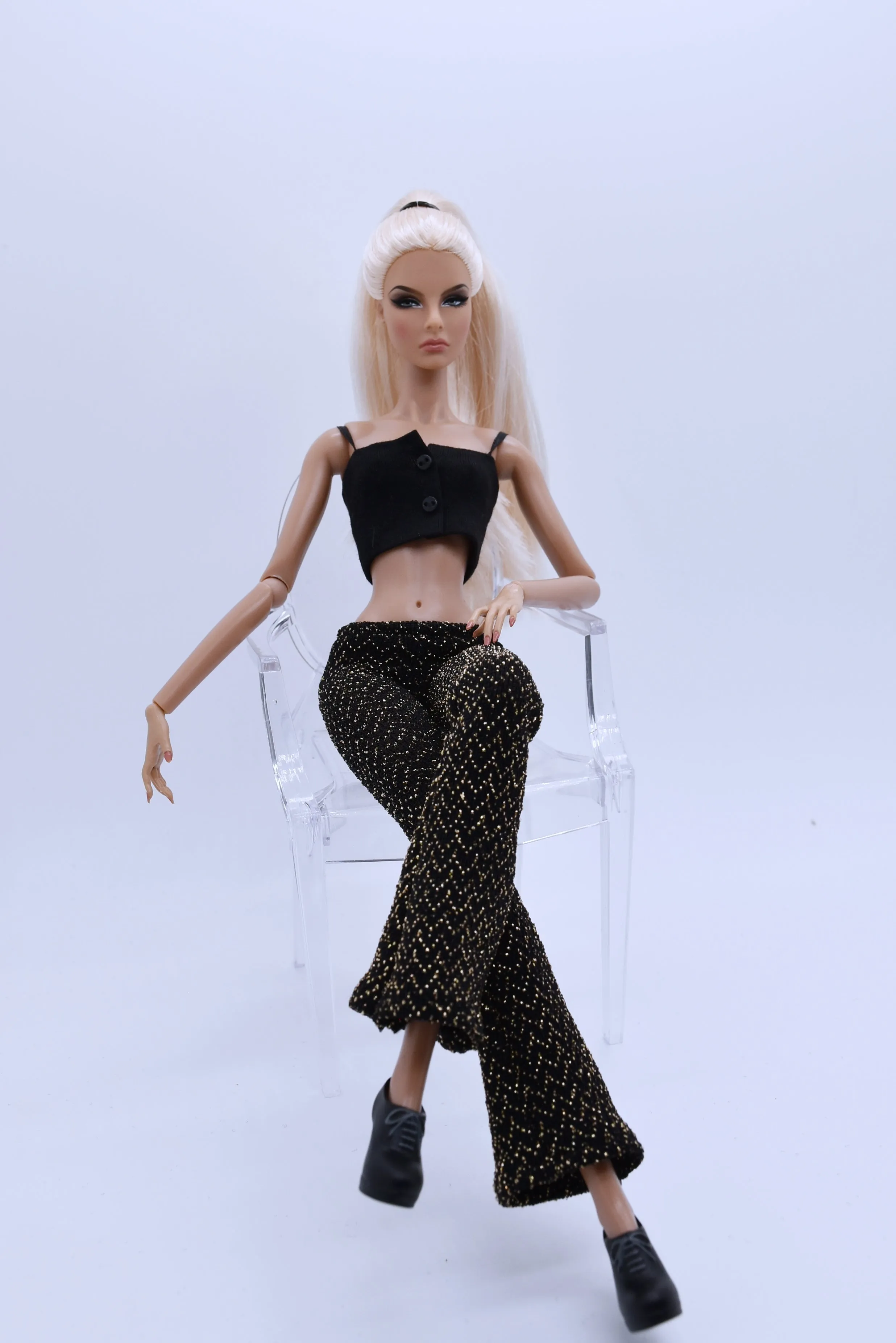 C013C Metallic Glimmer Handmade Flared Pants For 12" Fashion Dolls Like Poppy Parker Fashion Royalty NF Doll