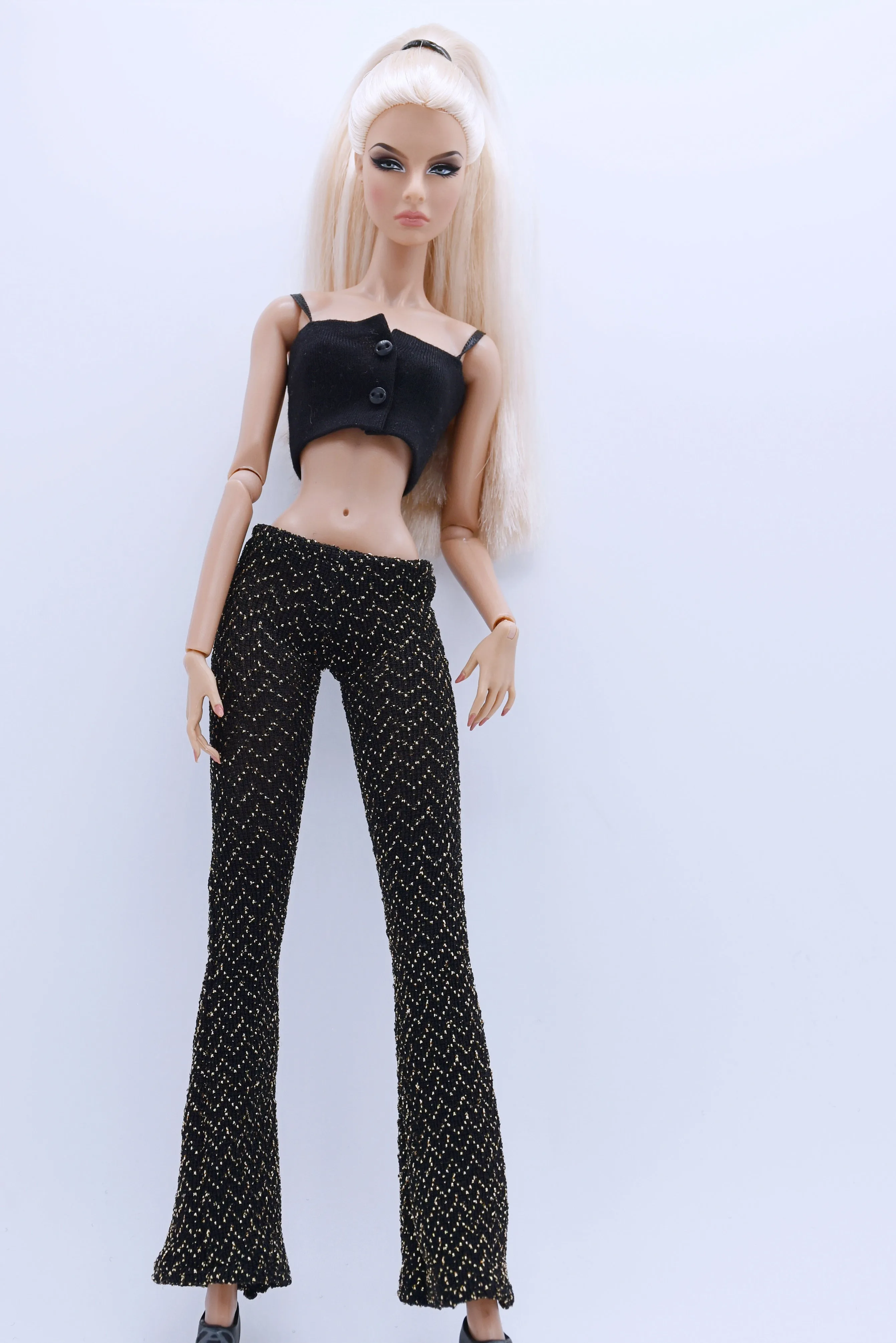 C013C Metallic Glimmer Handmade Flared Pants For 12" Fashion Dolls Like Poppy Parker Fashion Royalty NF Doll