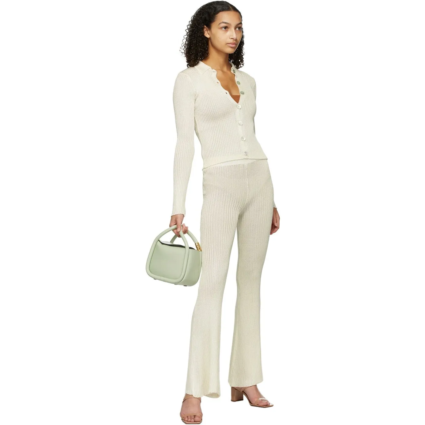 Calle Del Mar Off-White Ribbed Lounge Pants