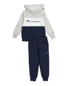Champion Little Boy Color Block Fleece Hoodie & Patch Joggers Set