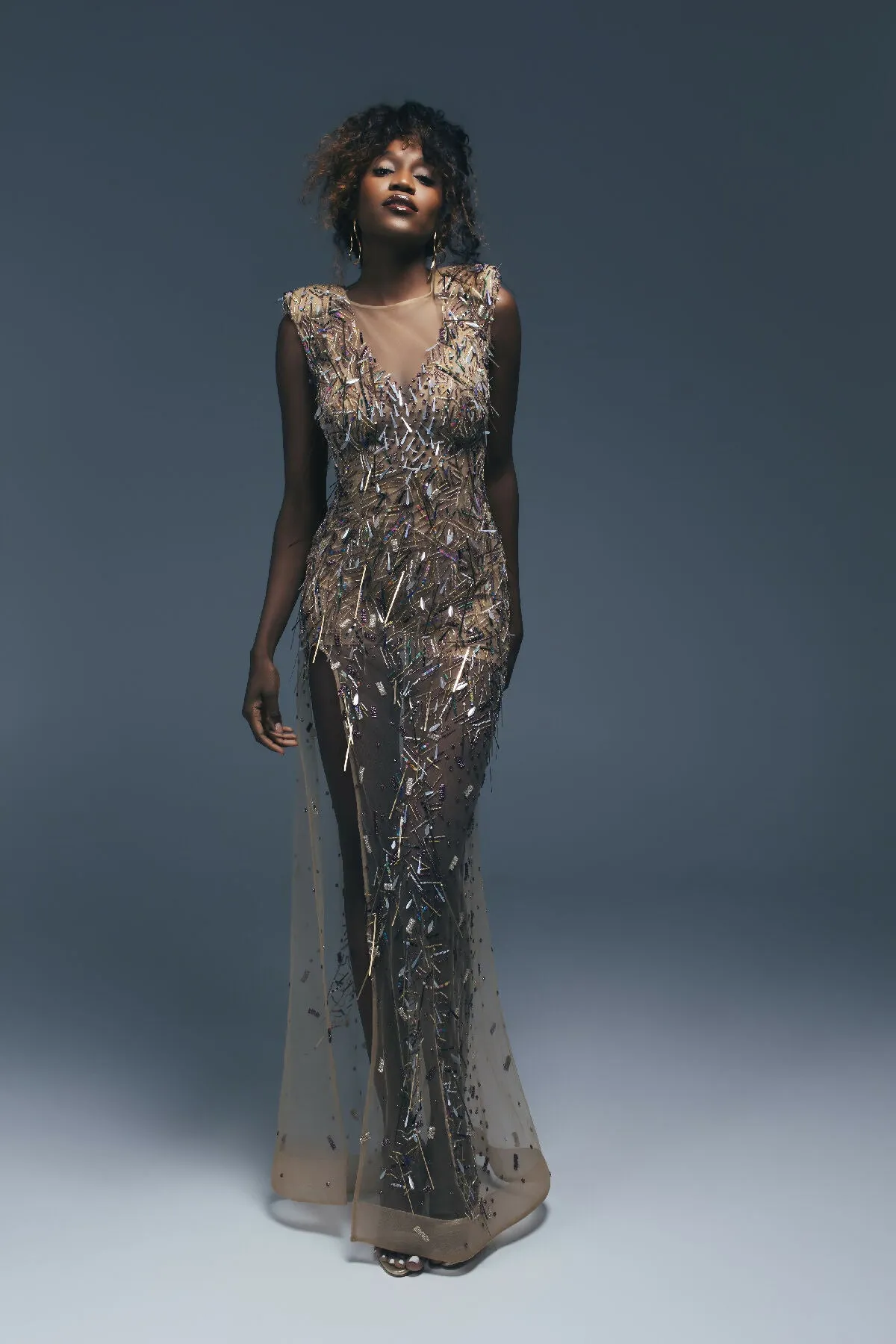 CHROMA-SHIMMER MULTICOLOR SEQUINS LOND DRESS
