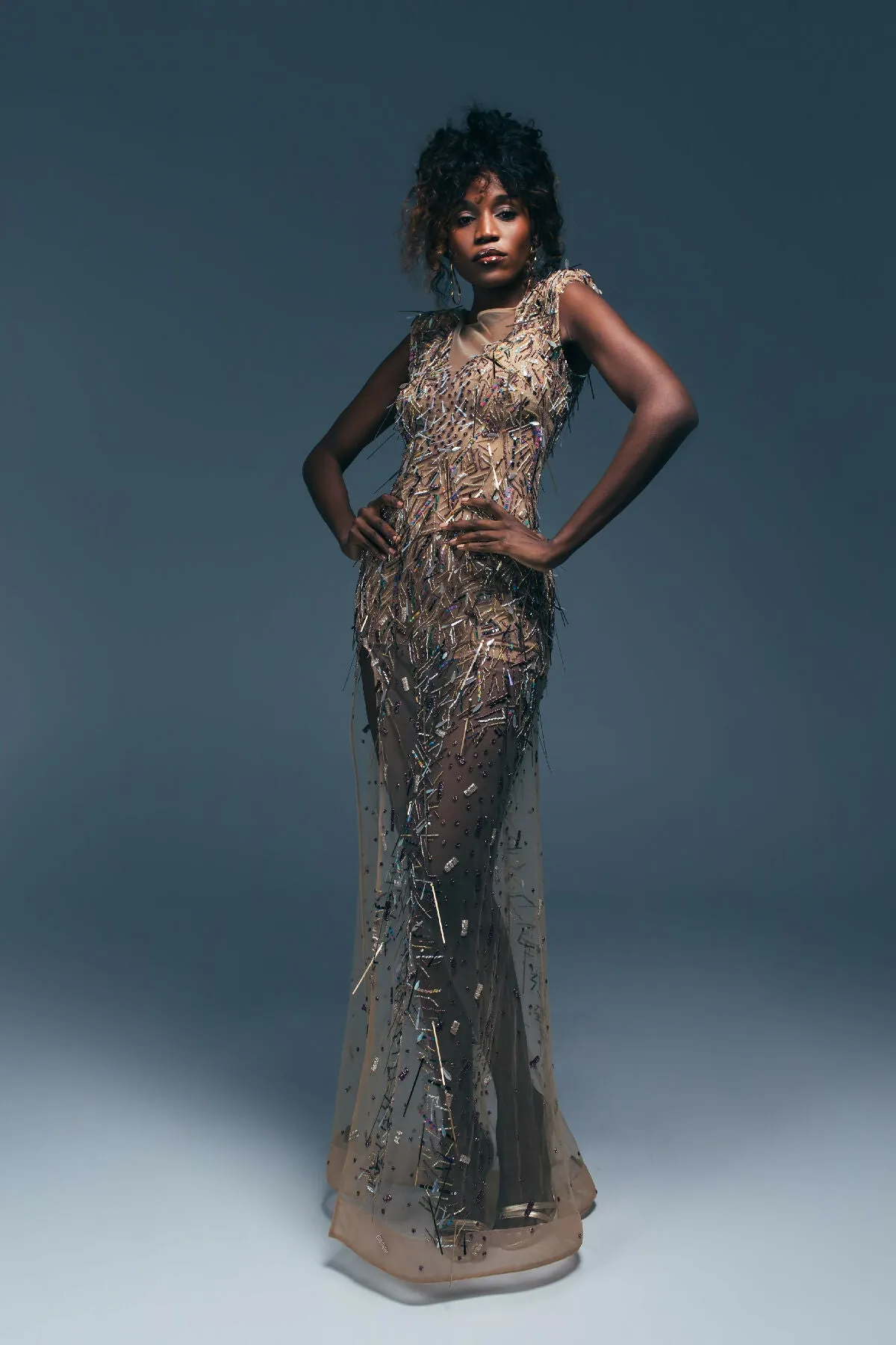 CHROMA-SHIMMER MULTICOLOR SEQUINS LOND DRESS
