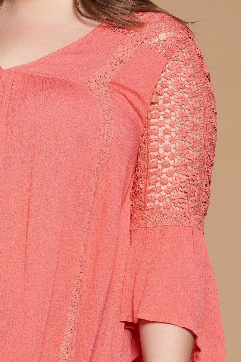 Coral Solid Woven Babydoll Women's Blouse