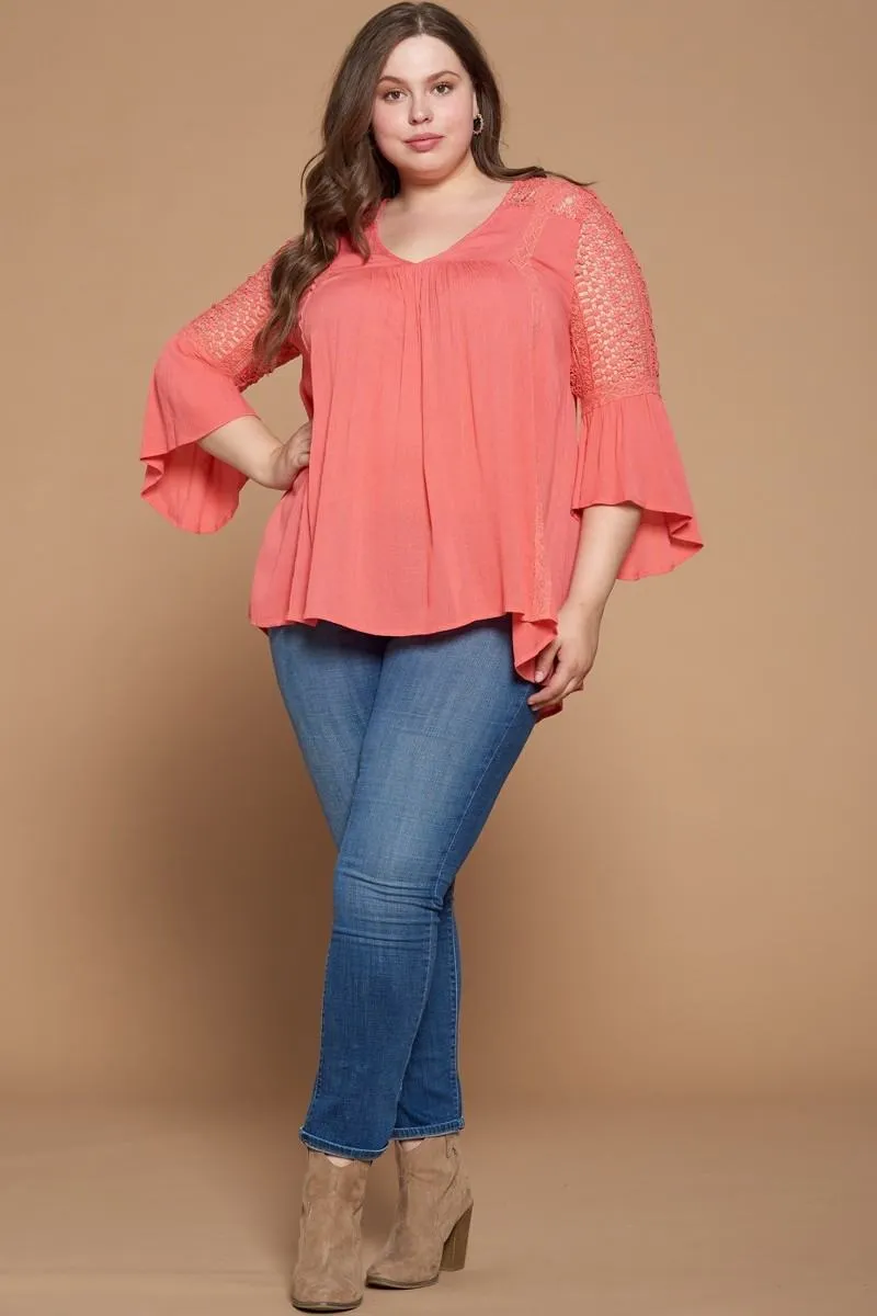 Coral Solid Woven Babydoll Women's Blouse