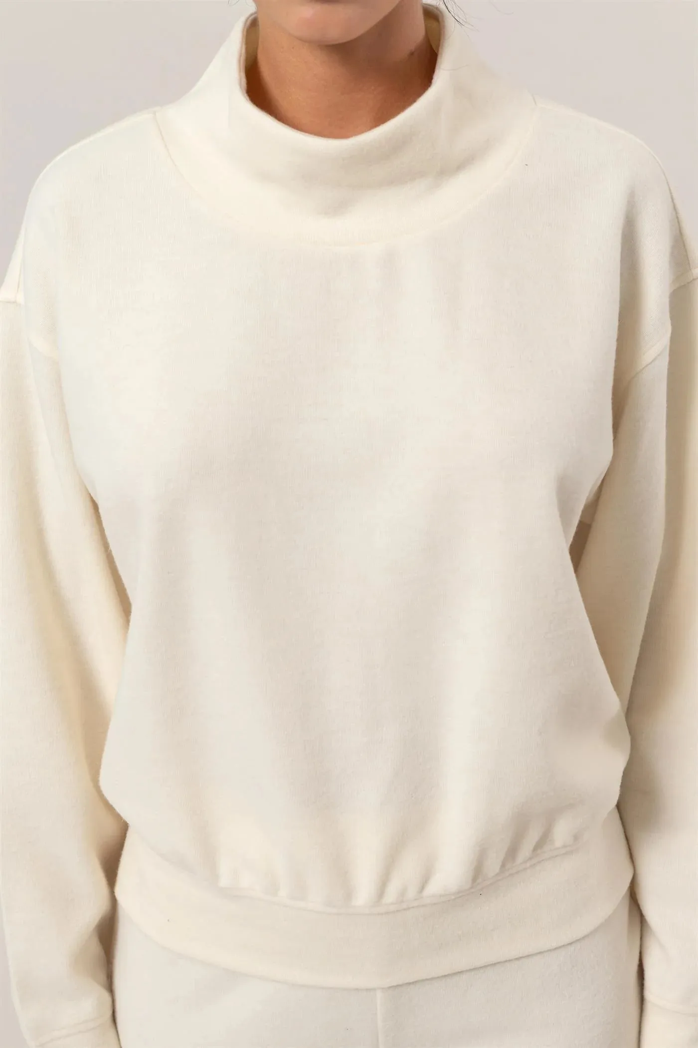 Cozy Funnel Neck Brushed Knit Sweatshirt - Alpaca
