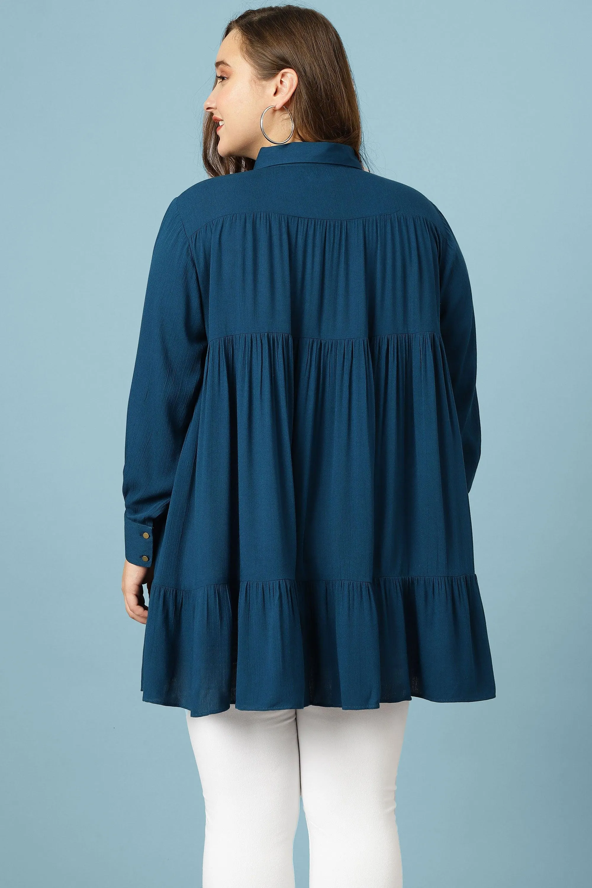 Curvy Lane Women Plus Size Bishop Sleeves Pleated Long Top