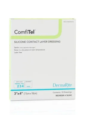 DermaRite 56340 ComfiTel Silicone Wound Contact Layer Dressing - 3 inch x 4 inch, Box of 10 dressings