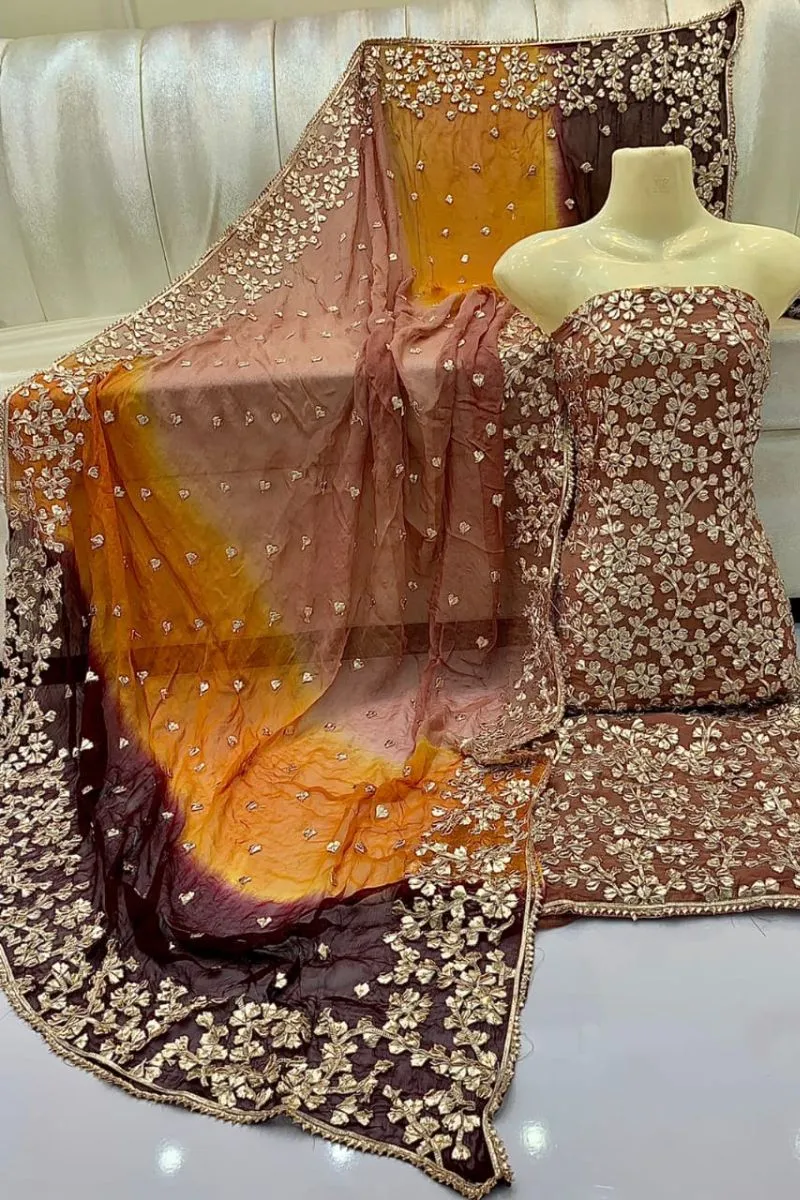 Designs By Amina - Handwork Antique gota work - pure chiffon - 2 Piece - Unstitch - 02