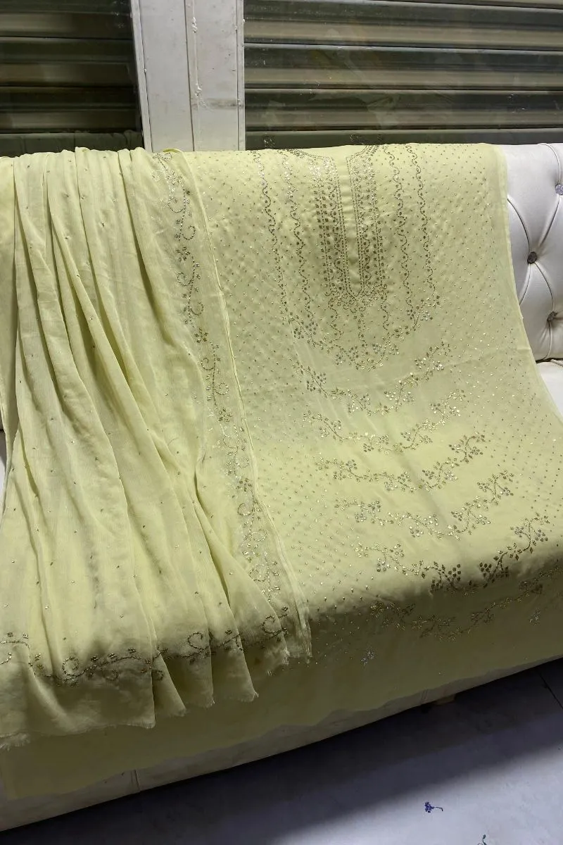 Designs By Amina - Handwork Beautiful Mukesh work - Bamber Chiffon - 2 Piece - Unstitch - 04