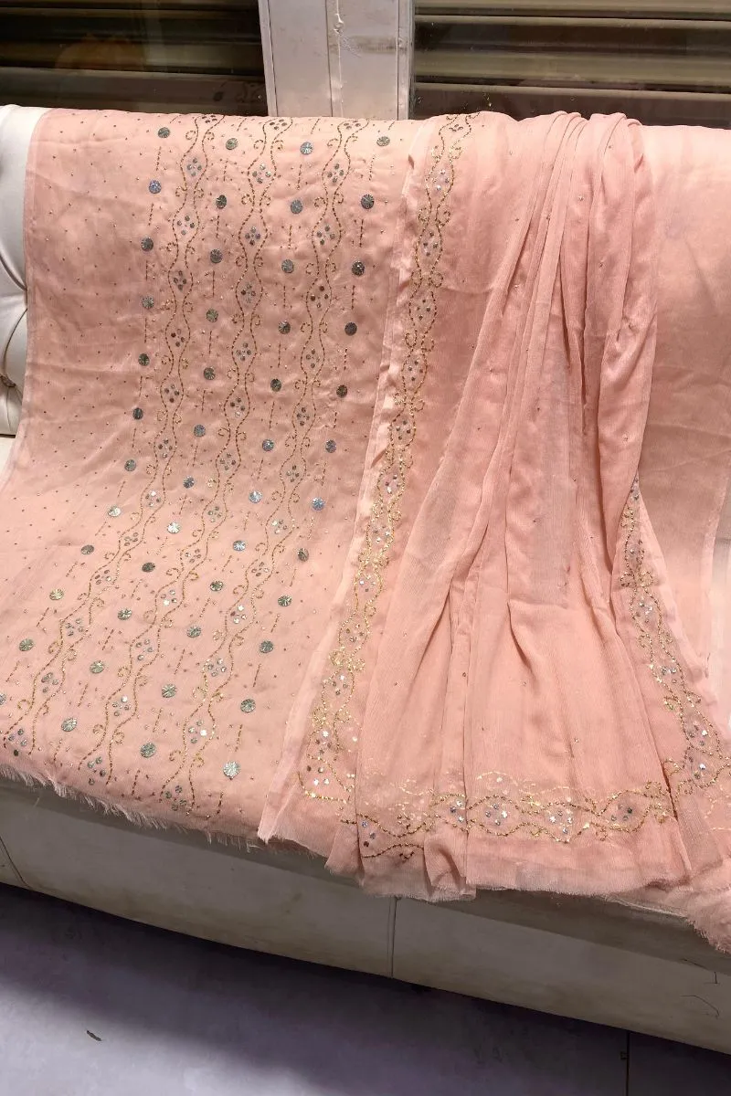Designs By Amina - Handwork Beautiful Mukesh work - Bamber Chiffon - 2 Piece - Unstitch - 17