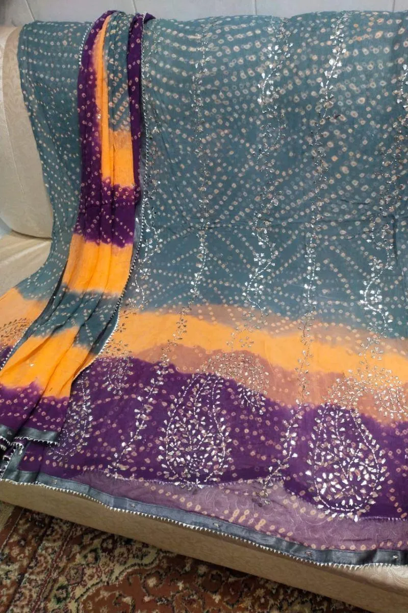 Designs By Amina - Mukesh Hand work - Pure Chiffon - 2 Piece Suit - shirt and dupatta - 3