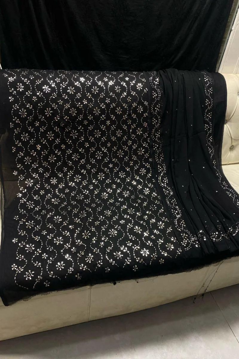 Designs By Amina - Mukesh work - Silver & gold - bamber chiffon - 2 Piece - Unstitch - 11