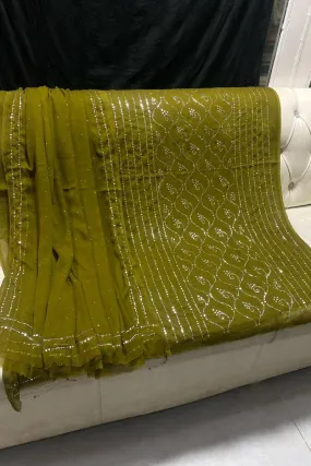 Designs By Amina - Mukesh work - Silver & gold - bamber chiffon - 2 Piece - Unstitch - 14