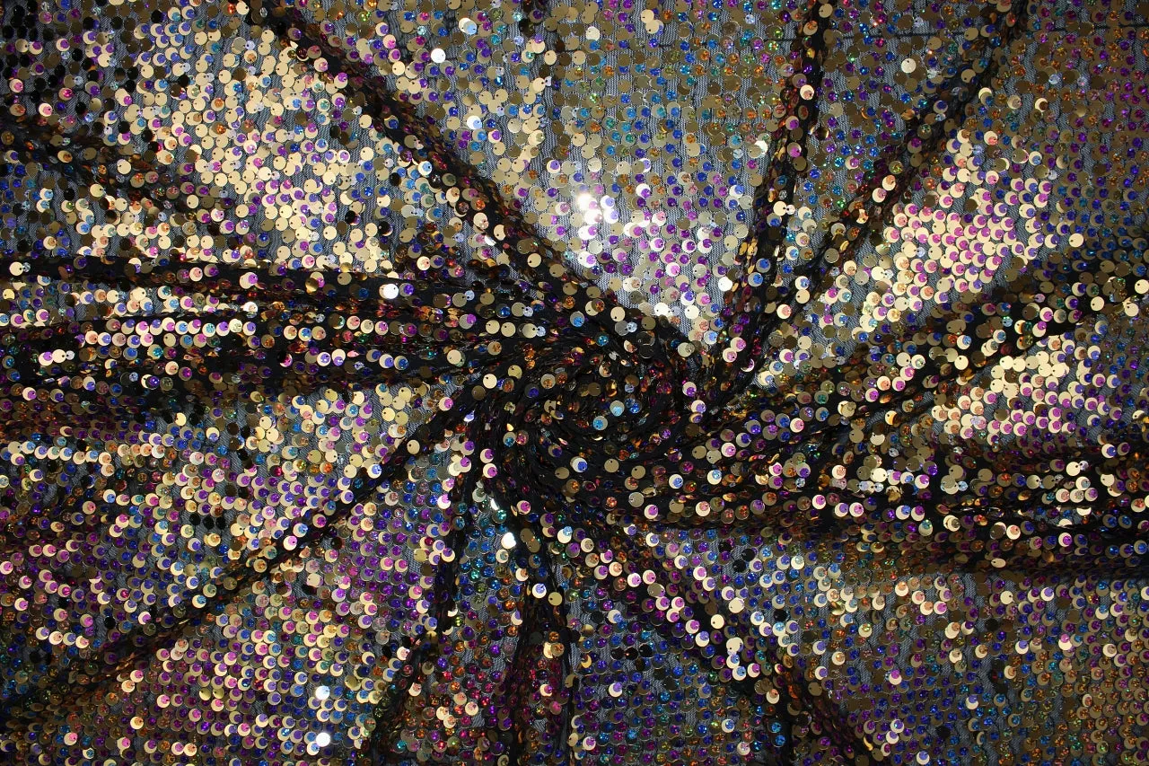Double Trouble Sequined Mesh - Multi/Gold on Black