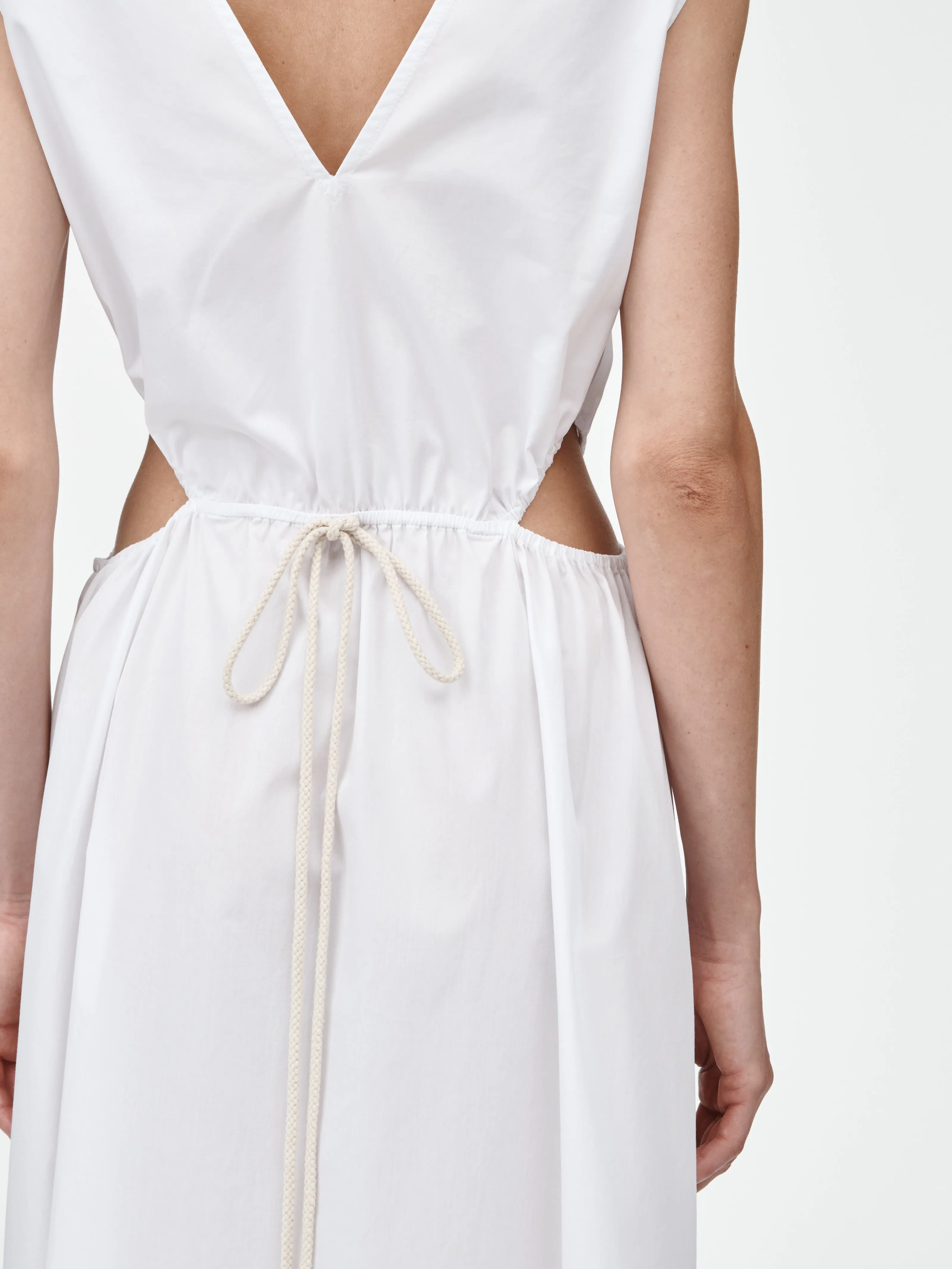 Drawstring Cut Out Dress in White