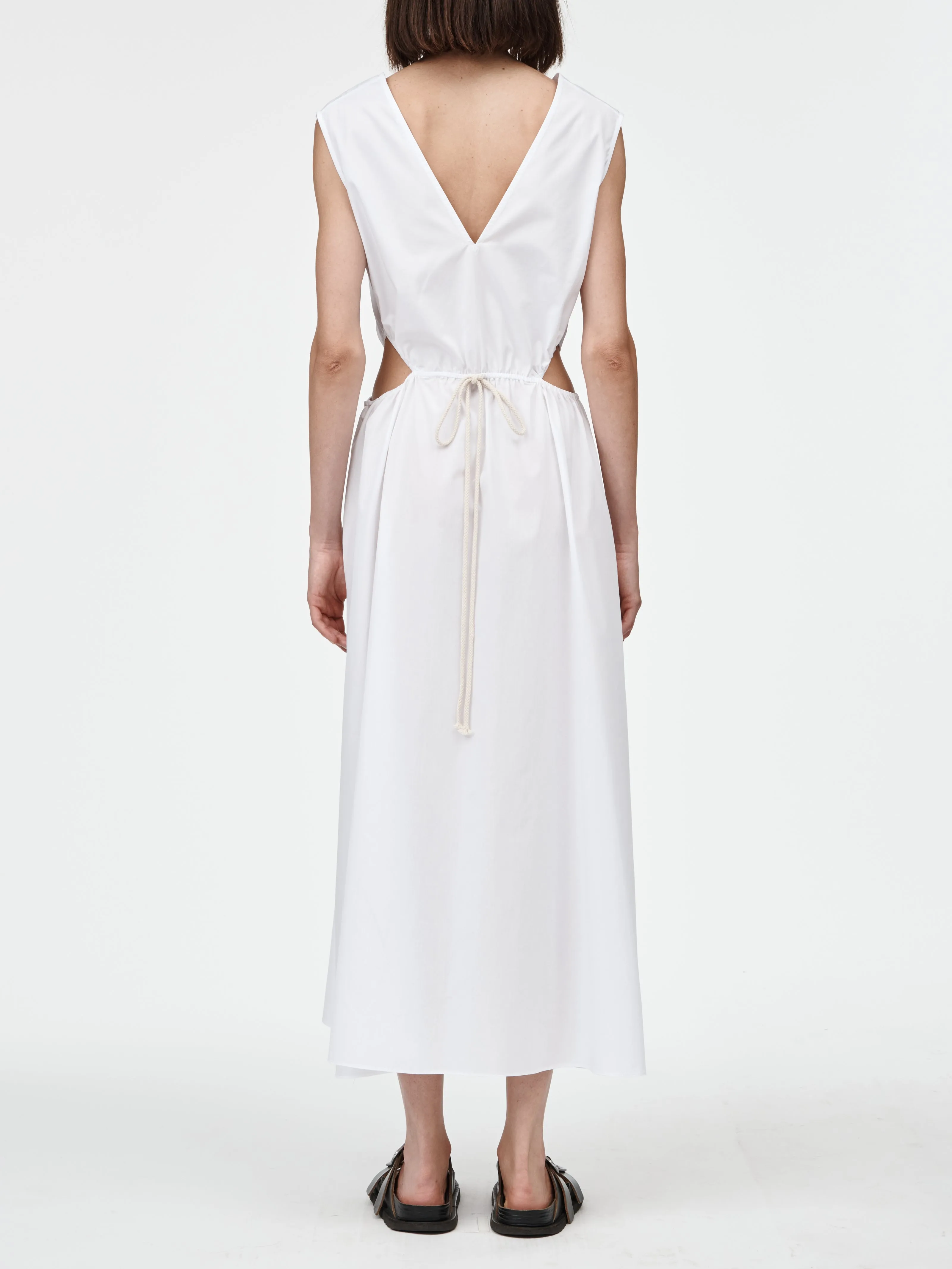 Drawstring Cut Out Dress in White