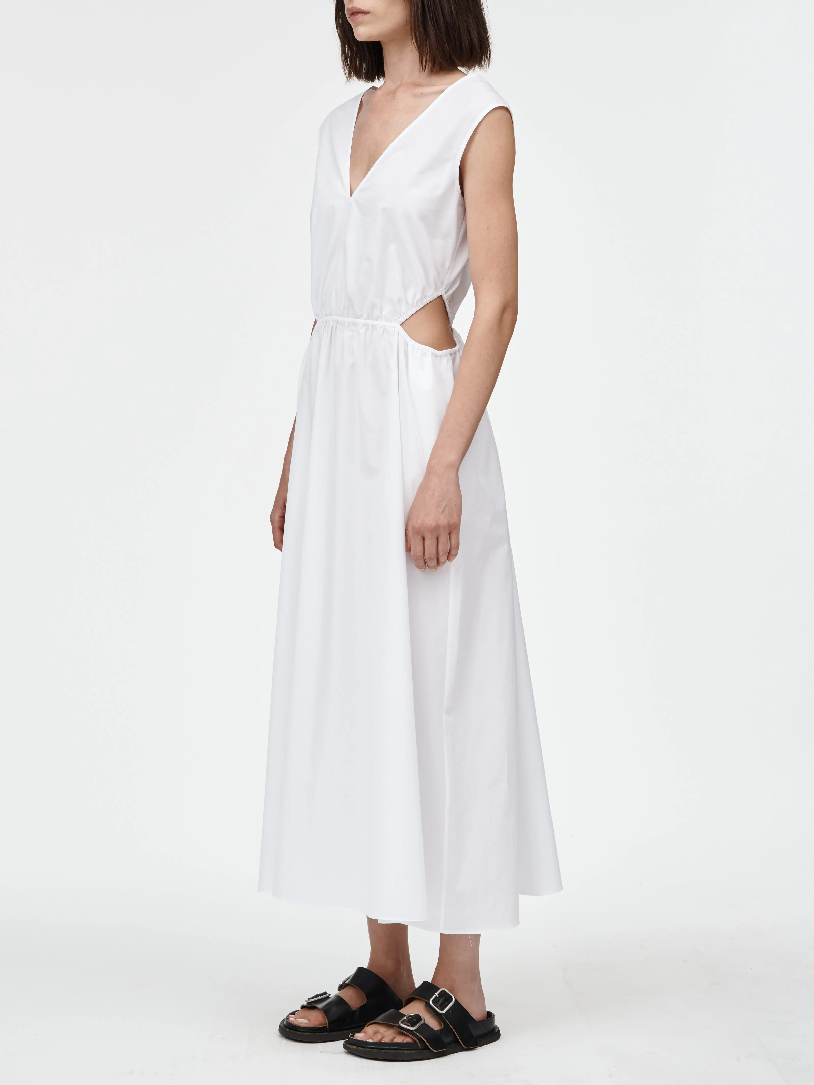 Drawstring Cut Out Dress in White