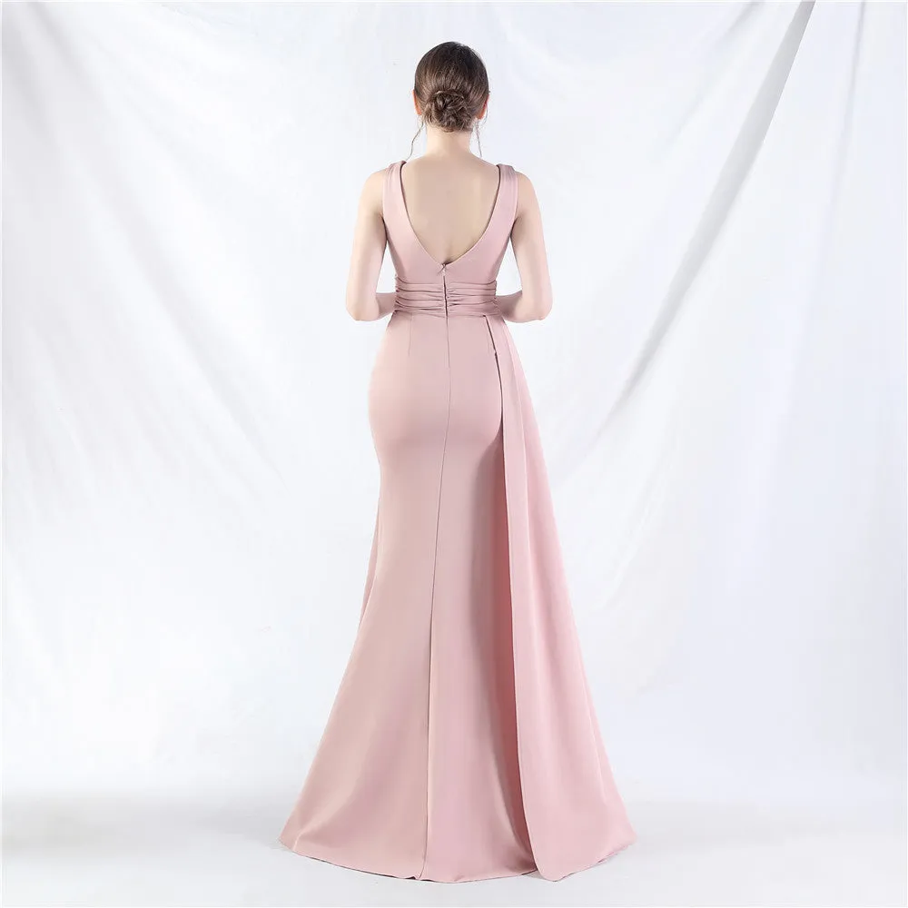 Elegant Folding Slit Satin Evening Dress