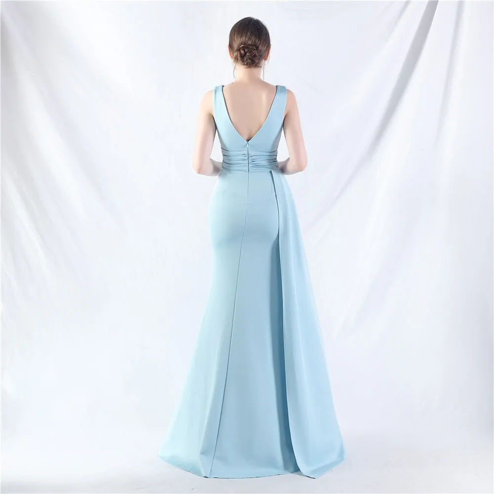 Elegant Folding Slit Satin Evening Dress